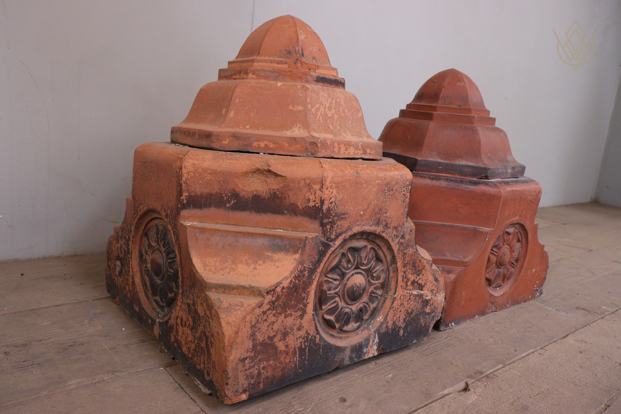 Pair of Ornate Floral Victorian Terracotta Pier Caps - WM12193 - Image 4