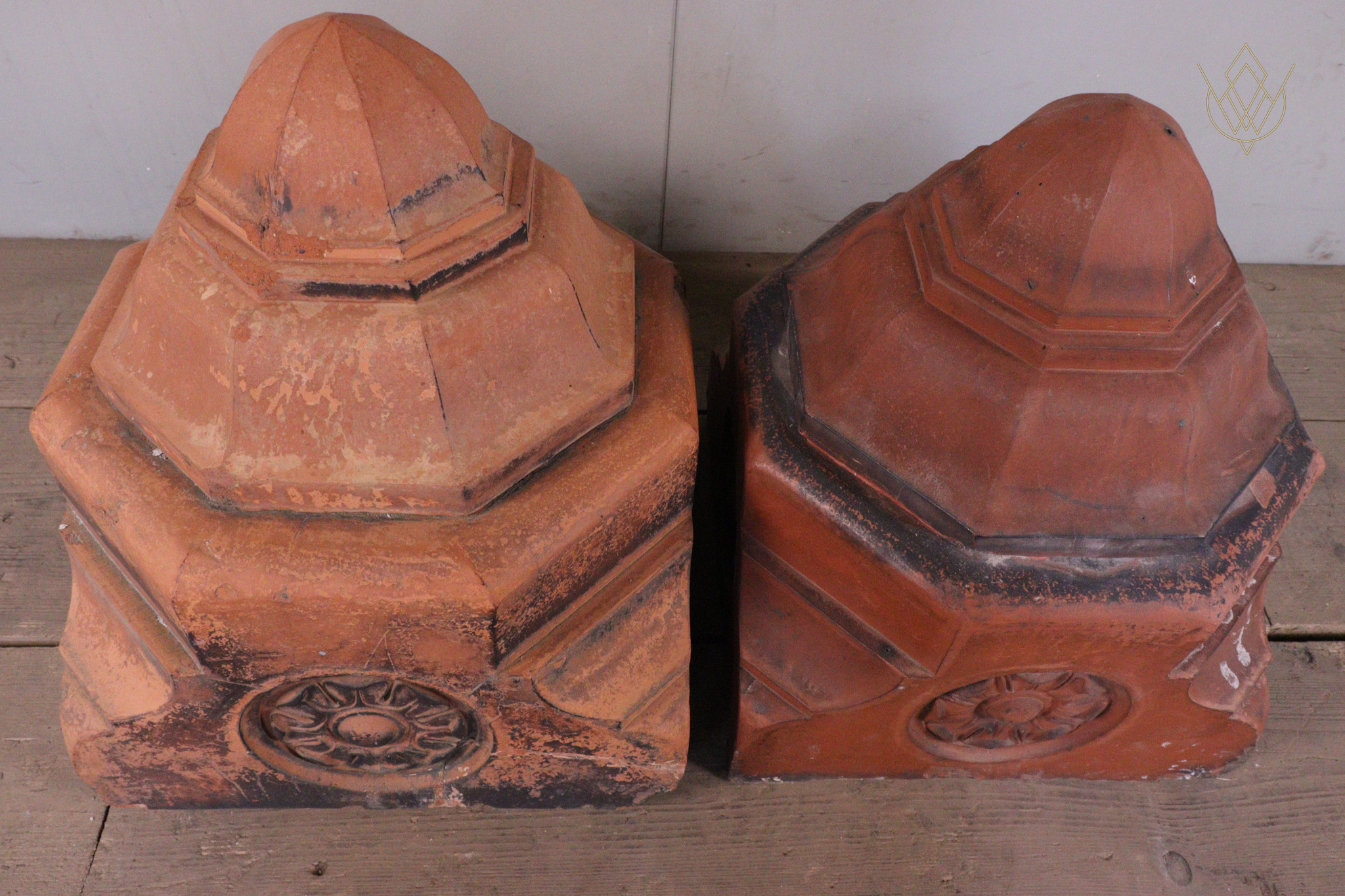 Pair of Ornate Floral Victorian Terracotta Pier Caps - WM12193 - Image 3