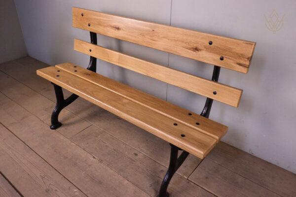 Refurbished 19th Century Cast Iron Park Bench with Oak Slats - WM12194