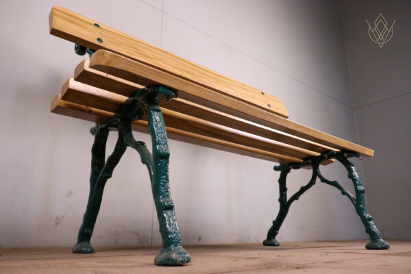 Refurbished 19th Century Log Effect Railway Bench with Oak Slats - WM12240 - Image 2