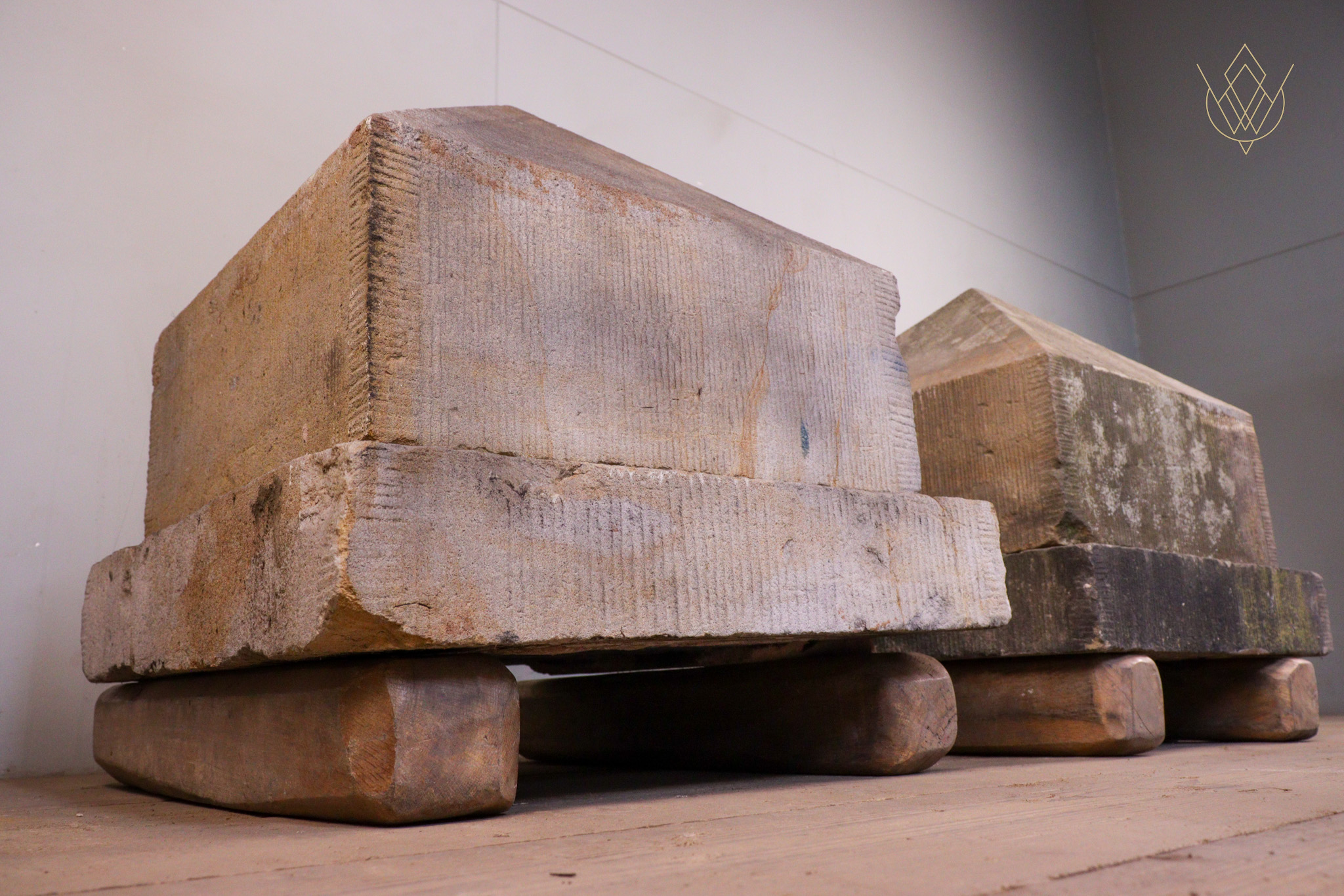 Large Victorian Sandstone Pier Caps on Stone Bases - WM12254 - Image 4