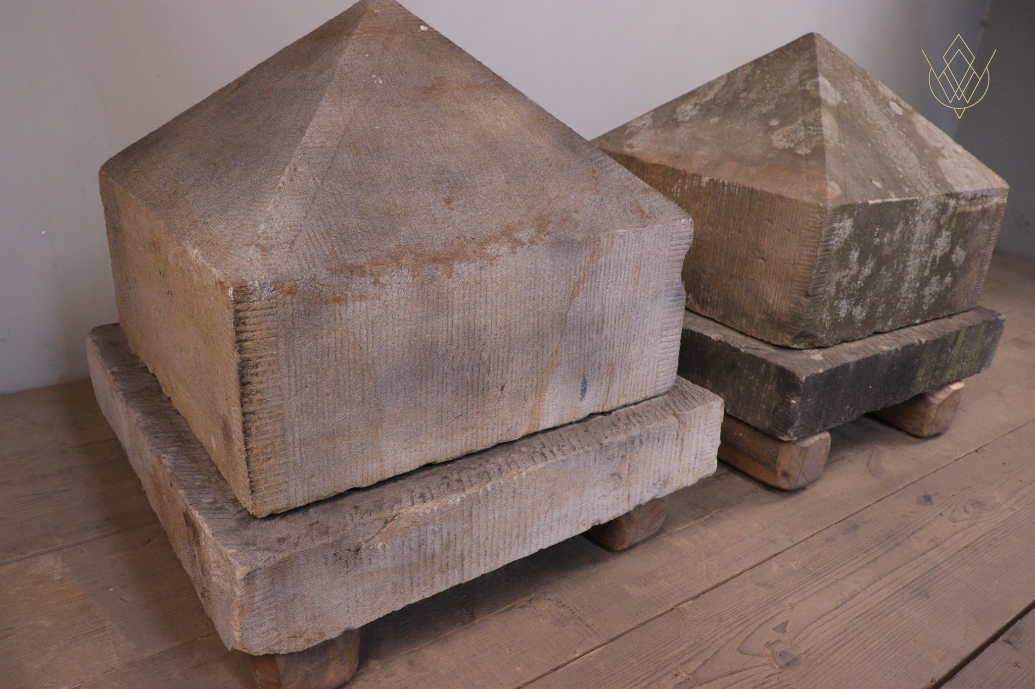 Large Victorian Sandstone Pier Caps on Stone Bases - WM12254 - Image 2