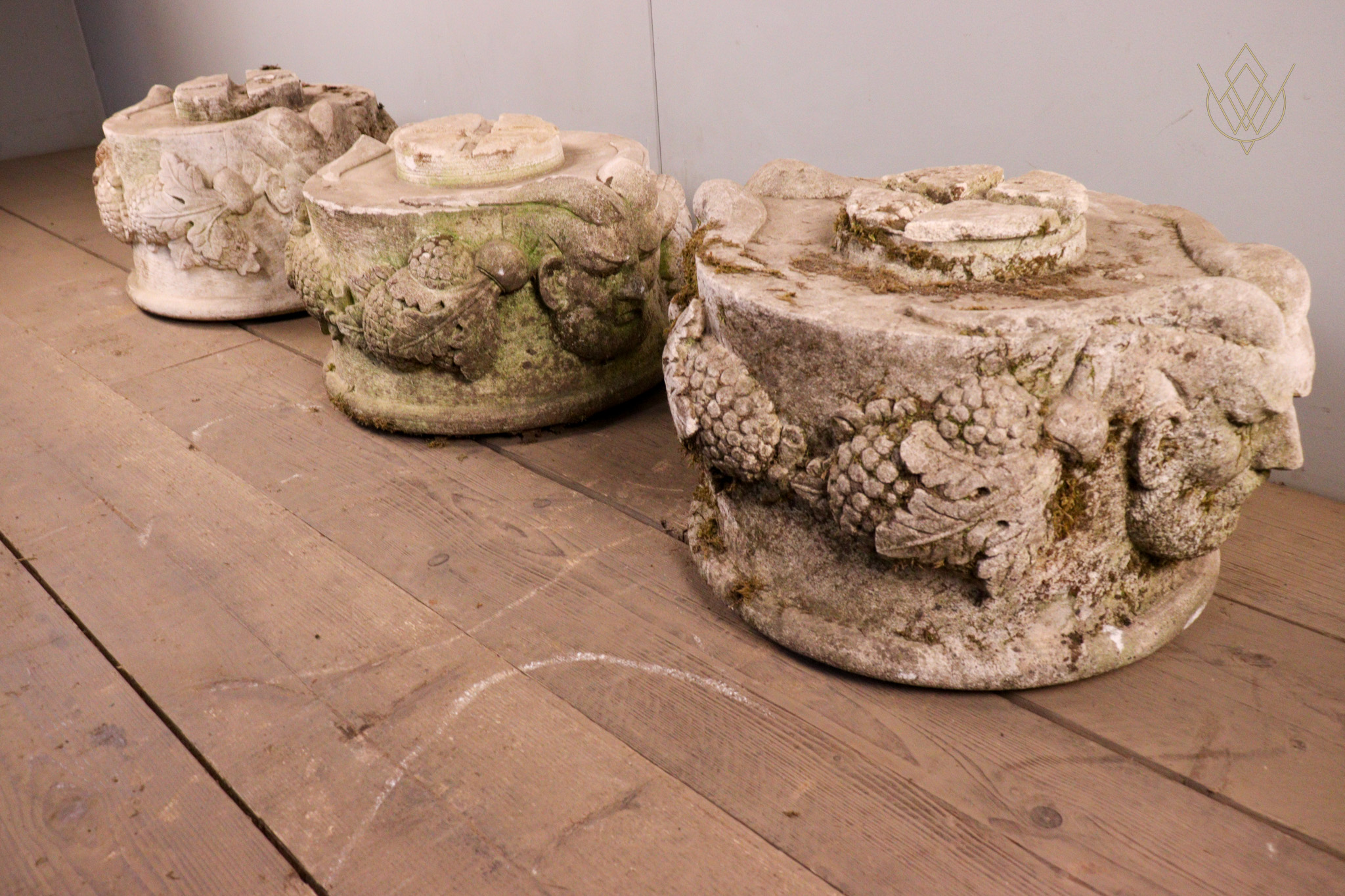 Set of 3 Decorative Limestone Plinths Depicting Faces - WM12293