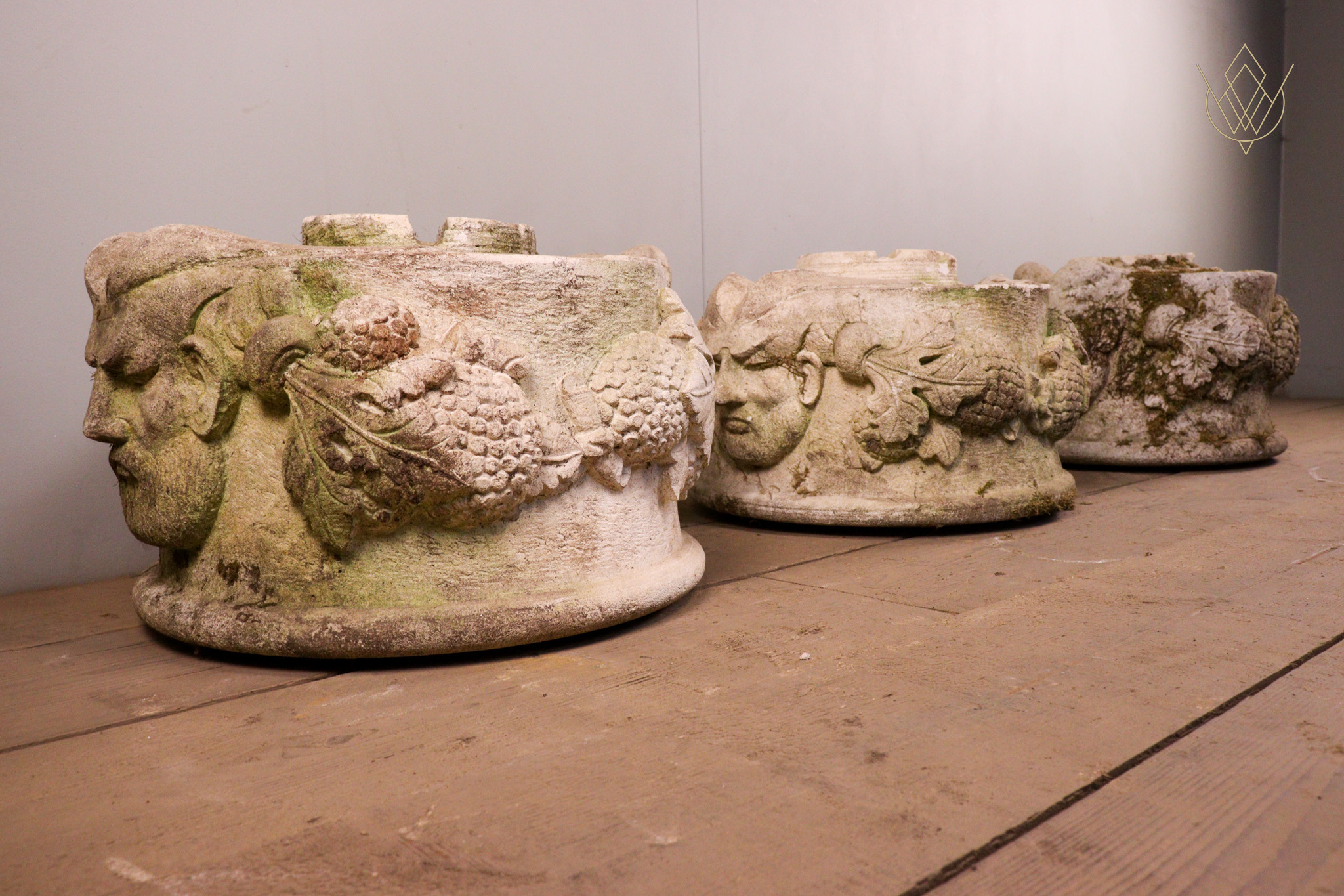 Set of 3 Decorative Limestone Plinths Depicting Faces - WM12293 - Image 6