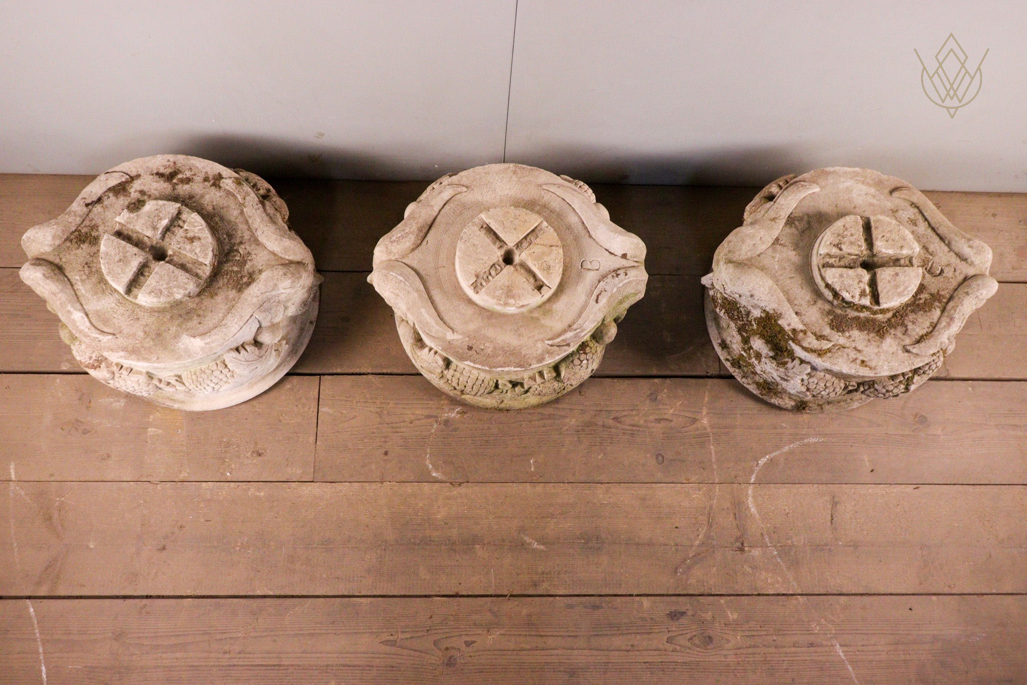 Set of 3 Decorative Limestone Plinths Depicting Faces - WM12293 - Image 4