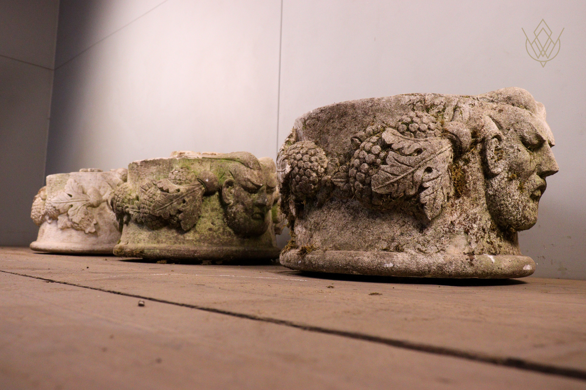 Set of 3 Decorative Limestone Plinths Depicting Faces - WM12293 - Image 3