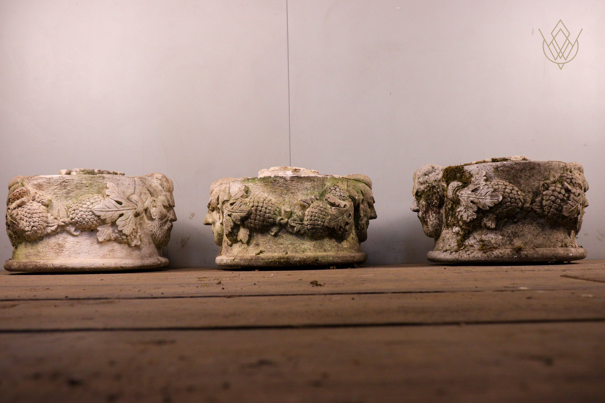 Set of 3 Decorative Limestone Plinths Depicting Faces - WM12293 - Image 2