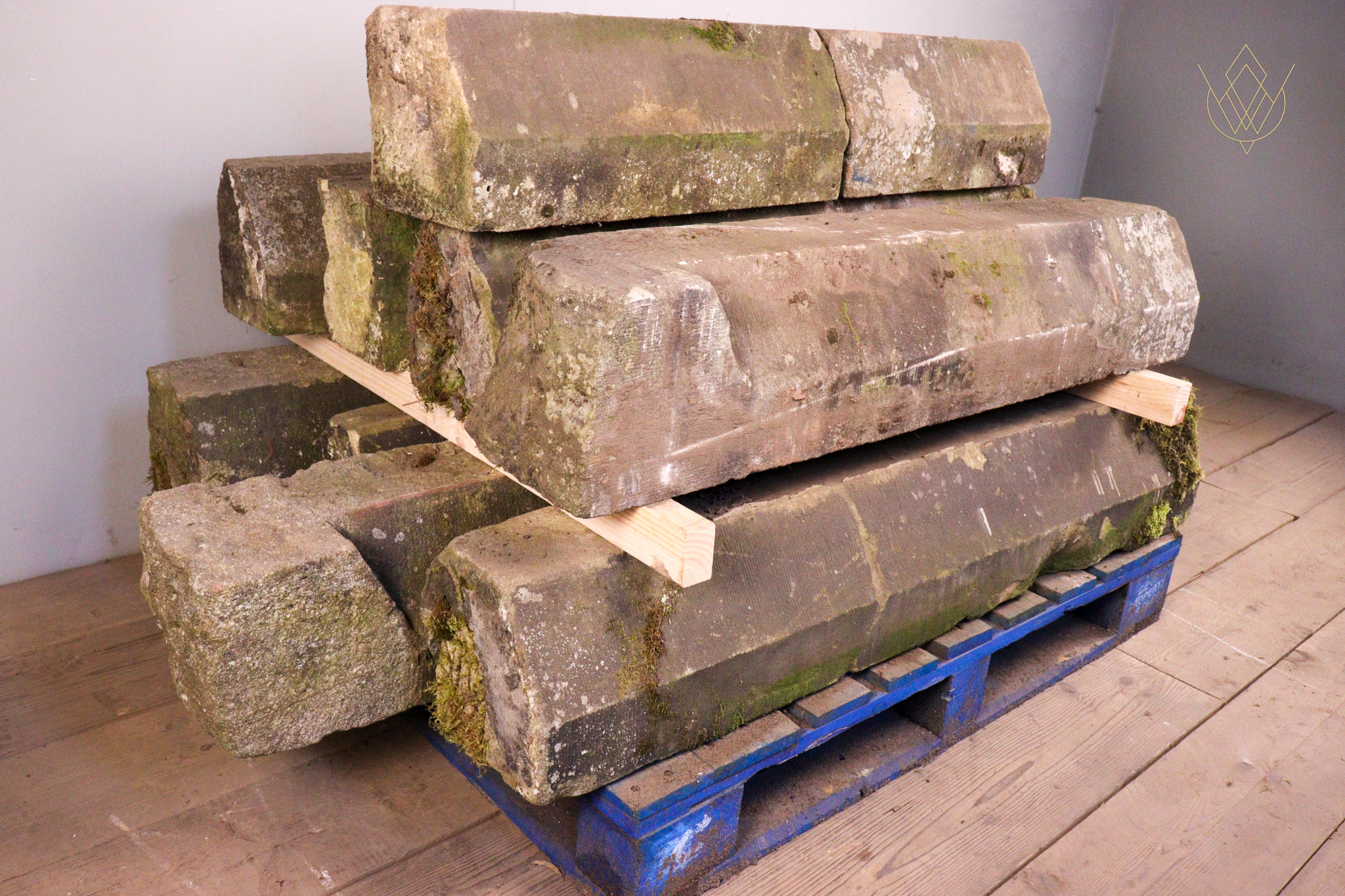 35.6ft - 19th Century Sandstone Outer Course Coping Stones - WM12294