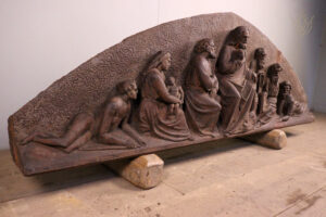 Ornate 19th Century Carved Red Sandstone Plaque 'Jesus & Disciples' - WM12323