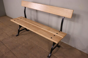 Refurbished 19th Century Wrought Iron Bench with Oak Slats - WM12367