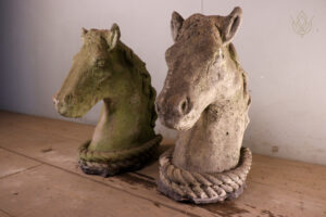 Pair of Cast Stone Horses Head Finials - WM12422
