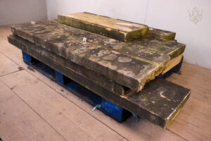 38.7ft - 14" x 2.5"-3" 19th Century Tapered Once Weathered Sandstone Coping Stones - WM12441