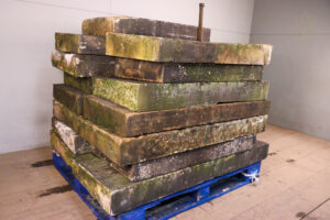 50ft - 20" x 4"-5" 19th Century Tapered Once Weathered Sandstone Coping Stones & Corners - WM12443