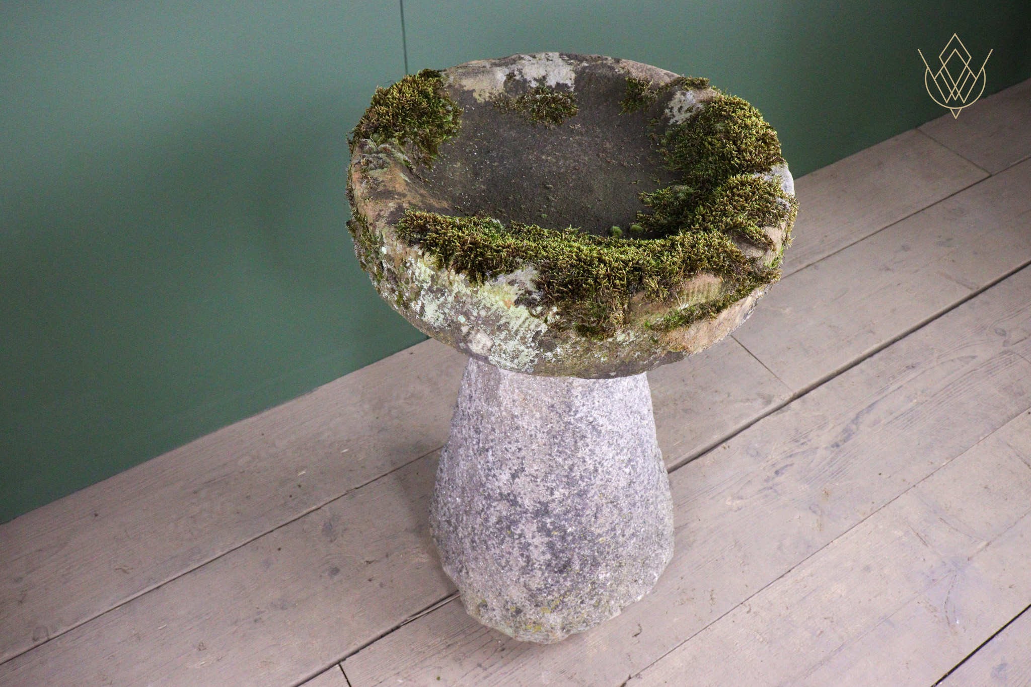 18th Century Stone Birdbath on Stone Pedestal - WM12532