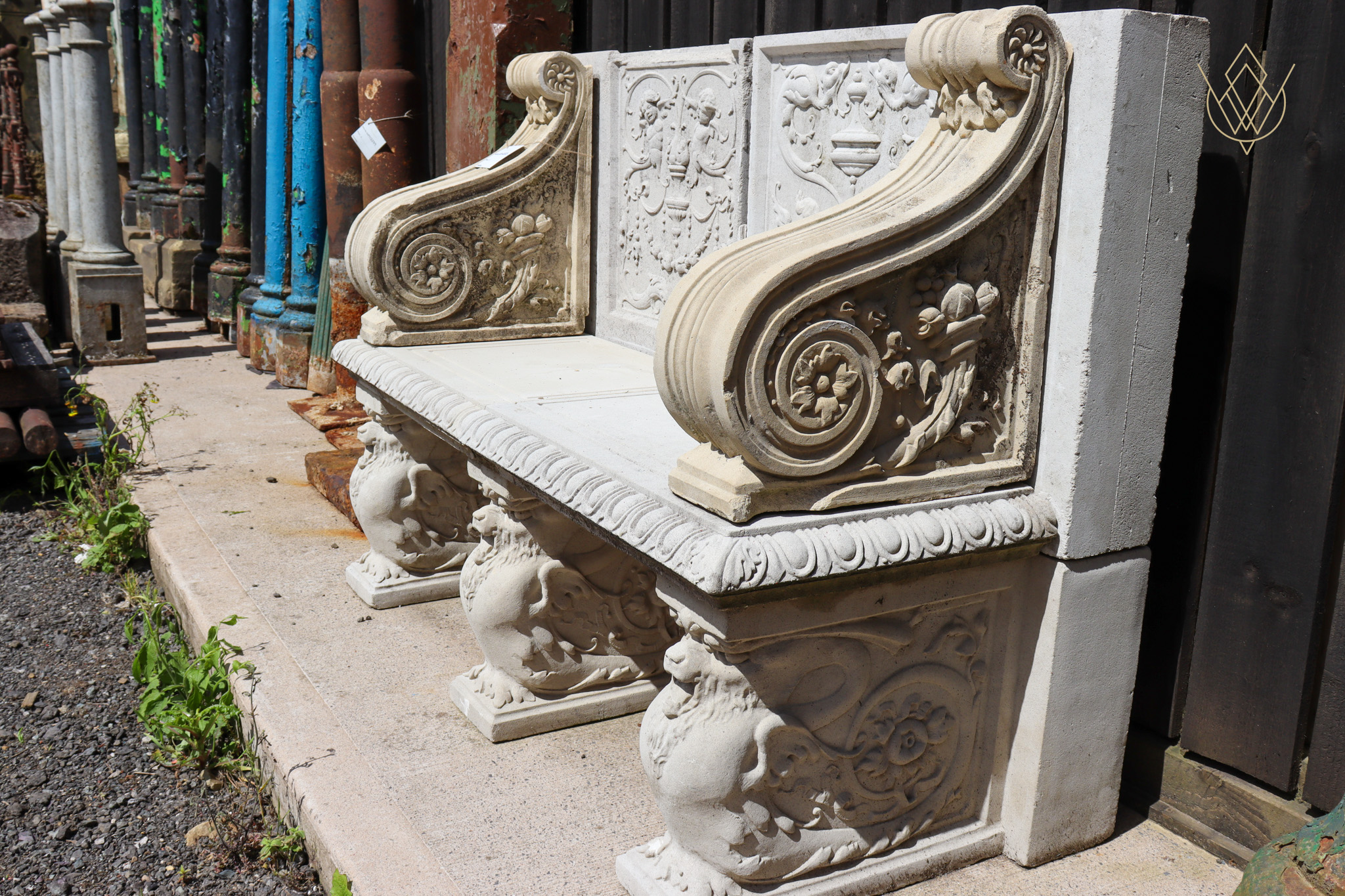 Ornate Composition Stone Bench - WM12535 - Image 7
