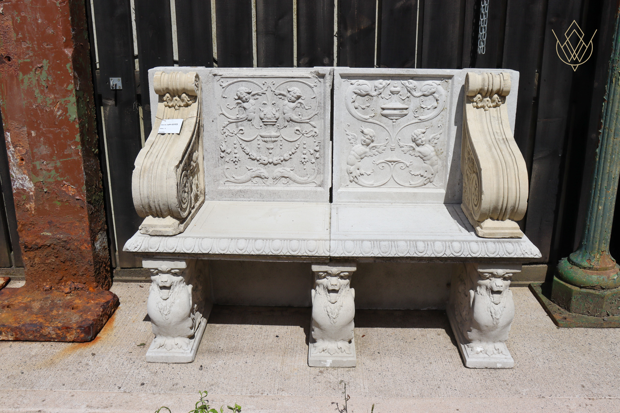 Ornate Composition Stone Bench - WM12535 - Image 3