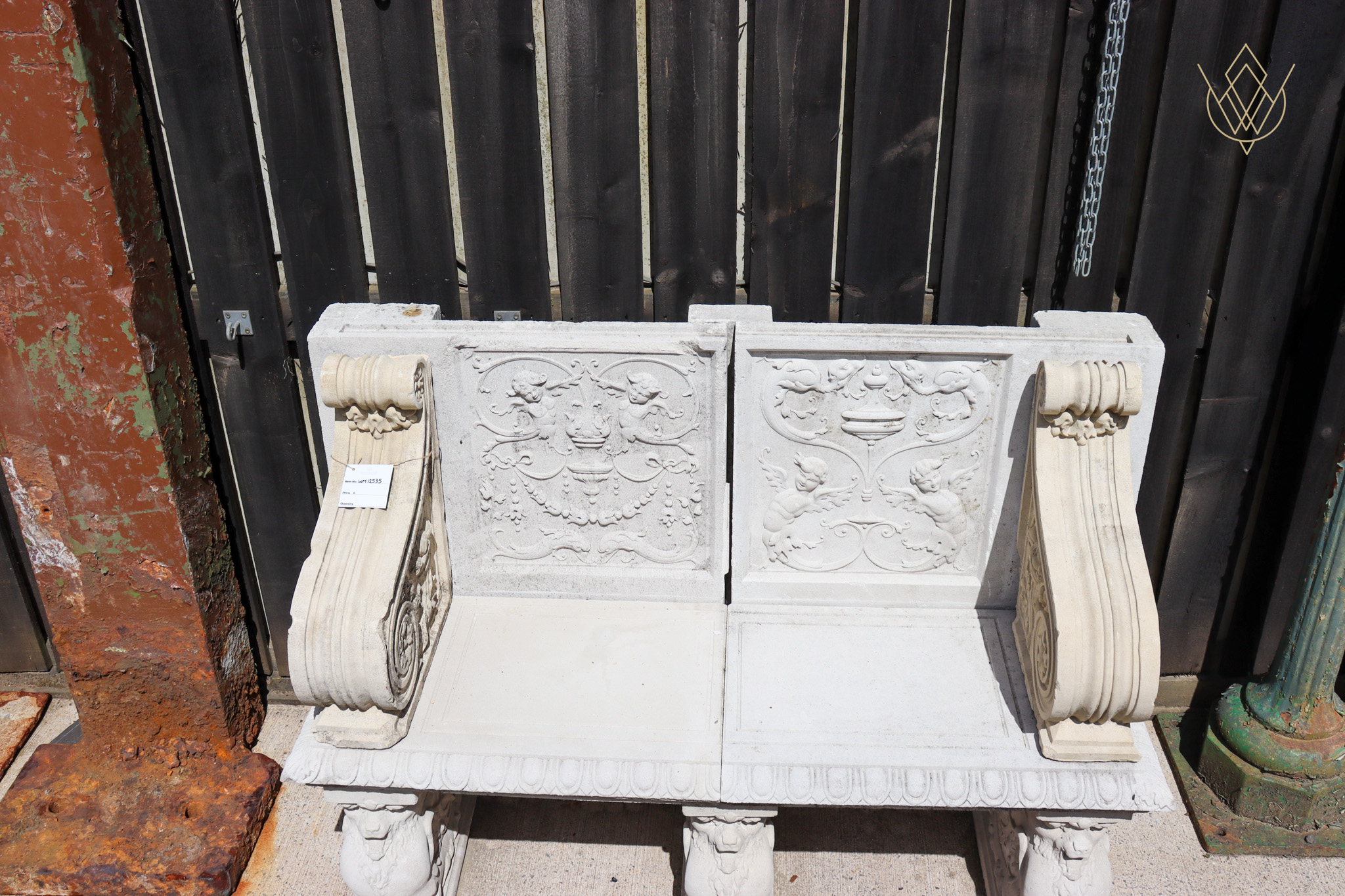 Ornate Composition Stone Bench - WM12535 - Image 2