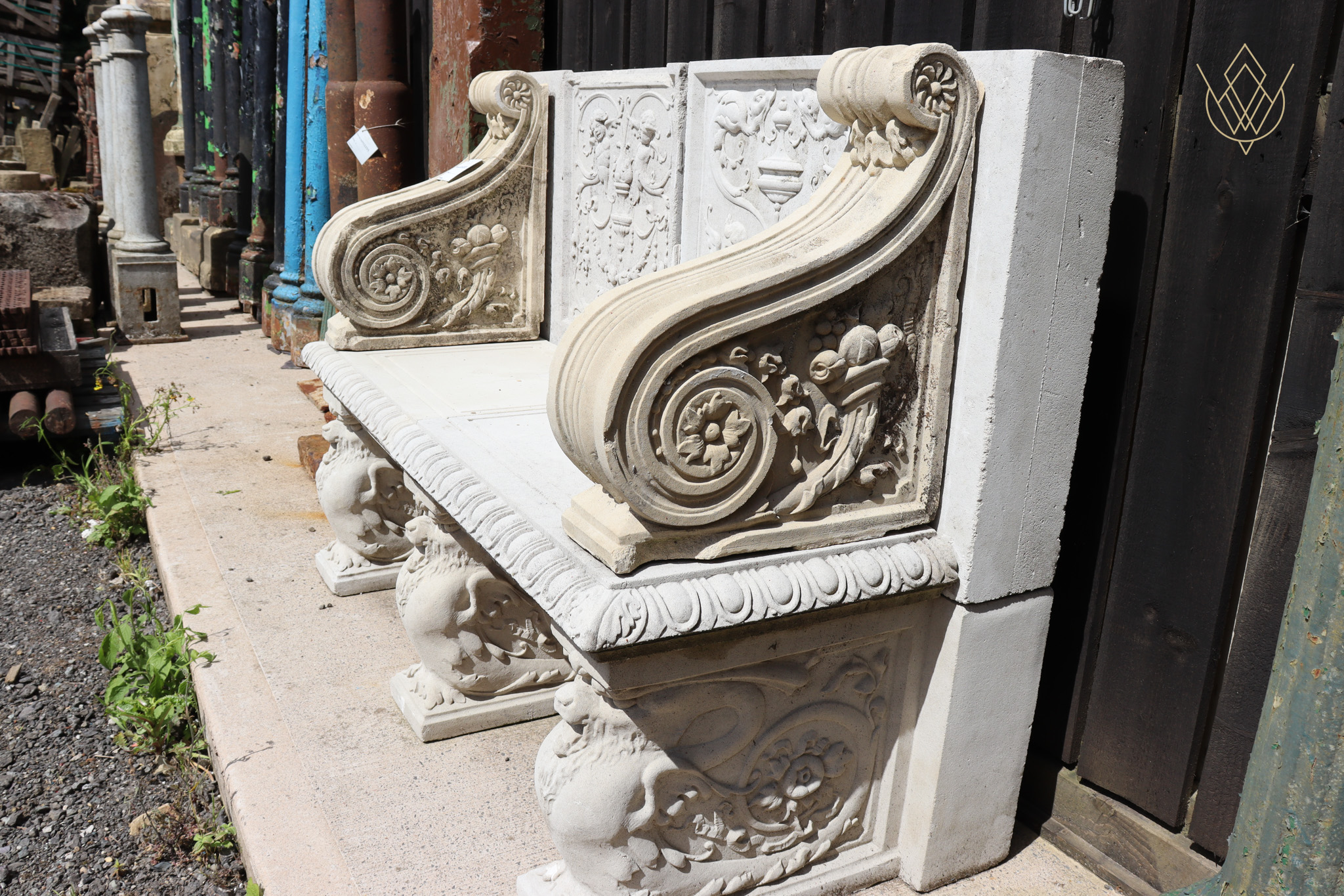 Ornate Composition Stone Bench - WM12535 - Image 11