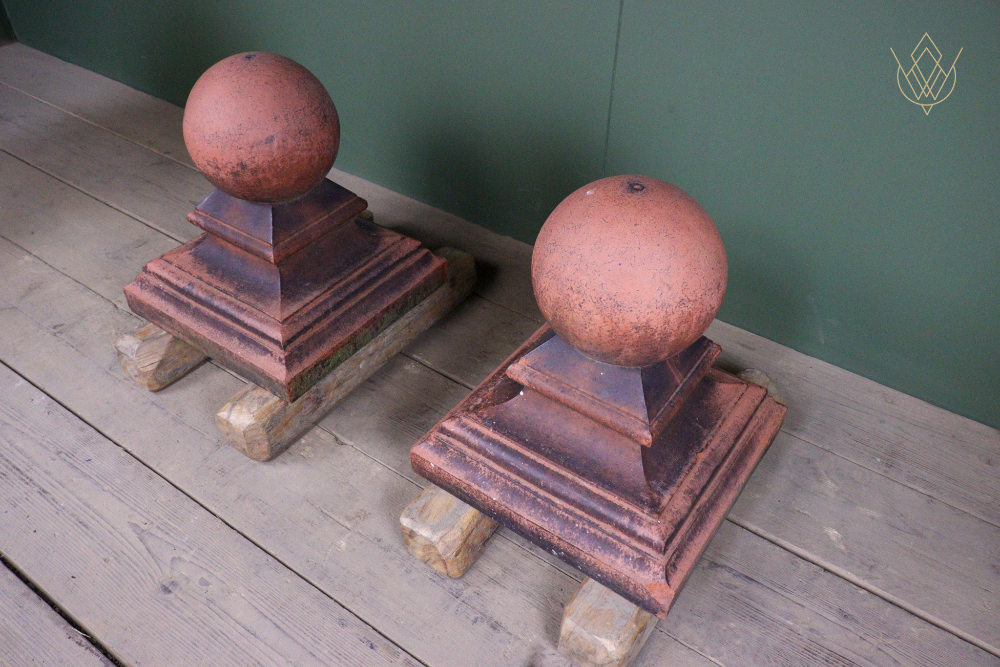 Pair of Victorian Ball Top Red Terracotta Pier Caps - WM12582 - Image 9