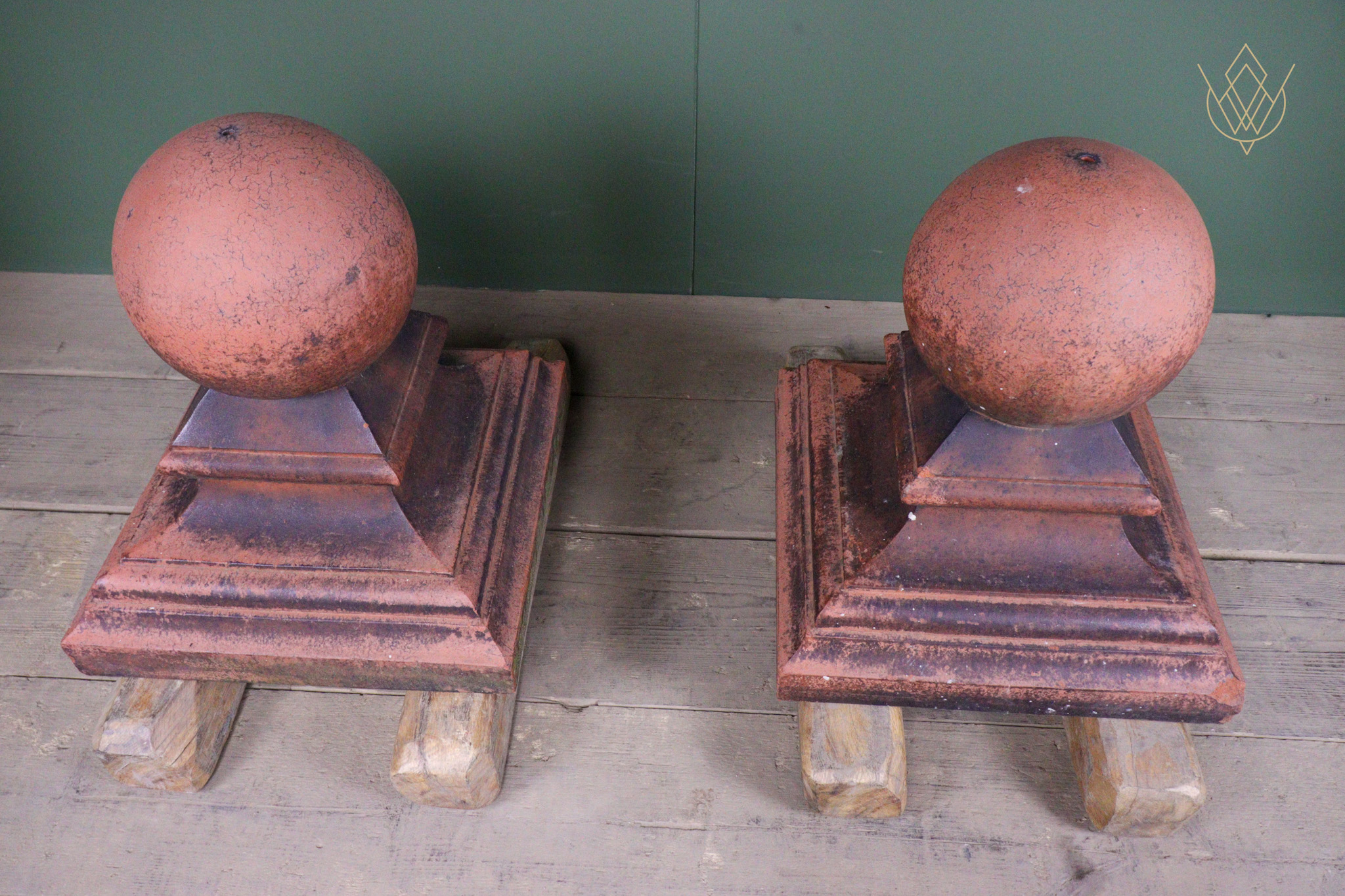 Pair of Victorian Ball Top Red Terracotta Pier Caps - WM12582 - Image 8