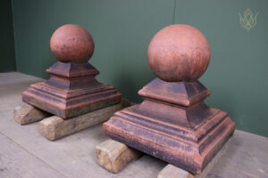 Pair of Victorian Ball Top Red Terracotta Pier Caps - WM12582