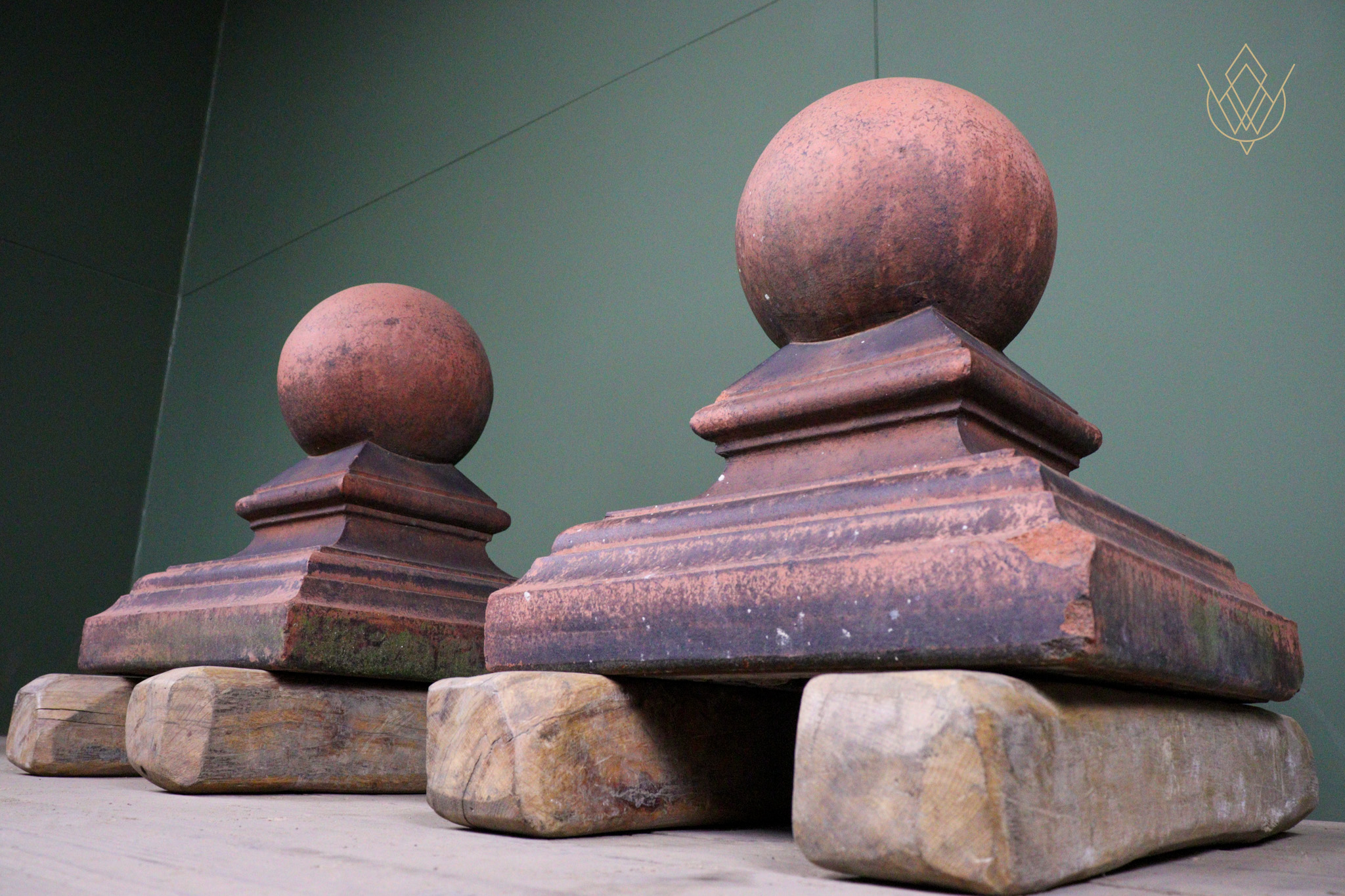 Pair of Victorian Ball Top Red Terracotta Pier Caps - WM12582 - Image 5