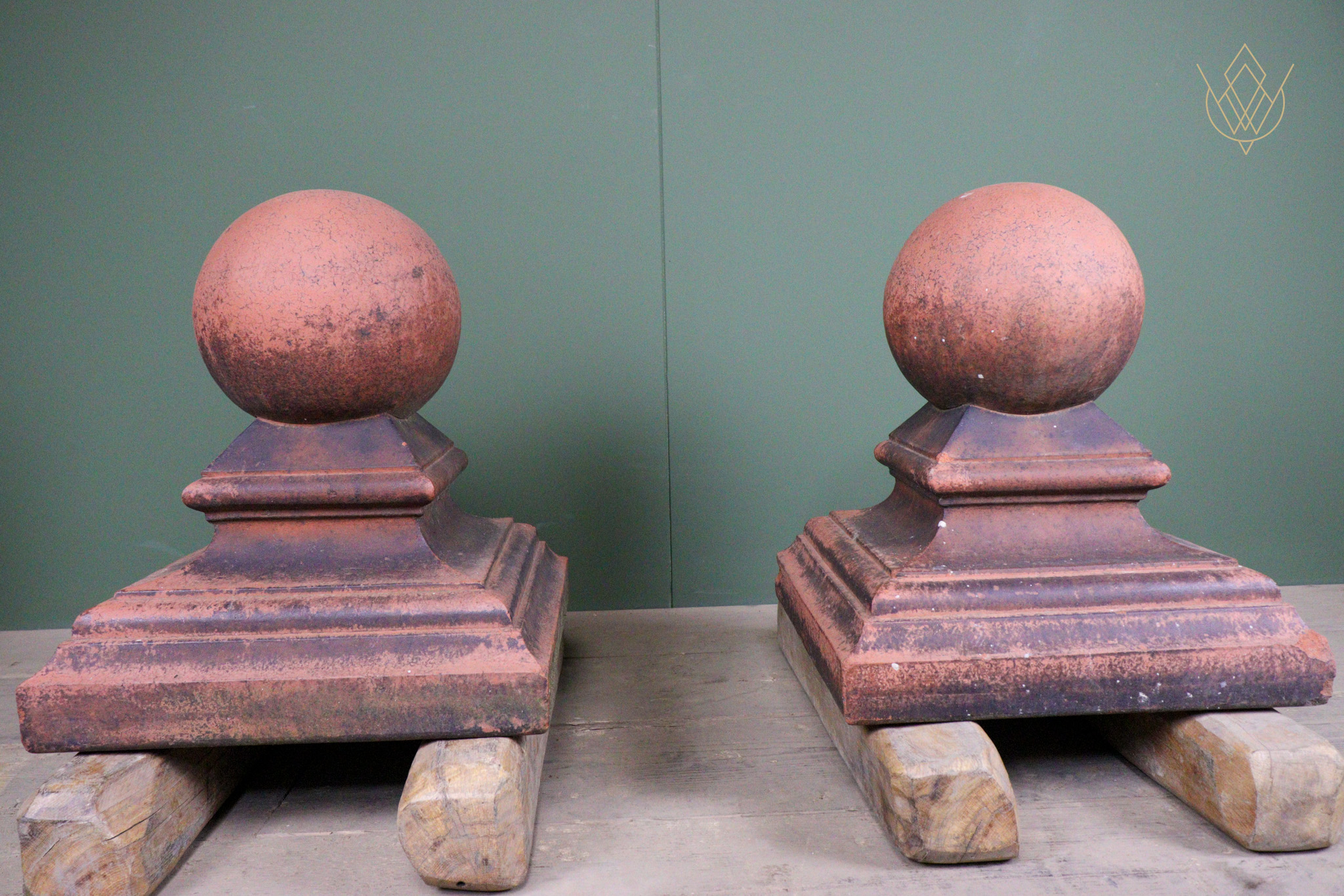 Pair of Victorian Ball Top Red Terracotta Pier Caps - WM12582 - Image 4