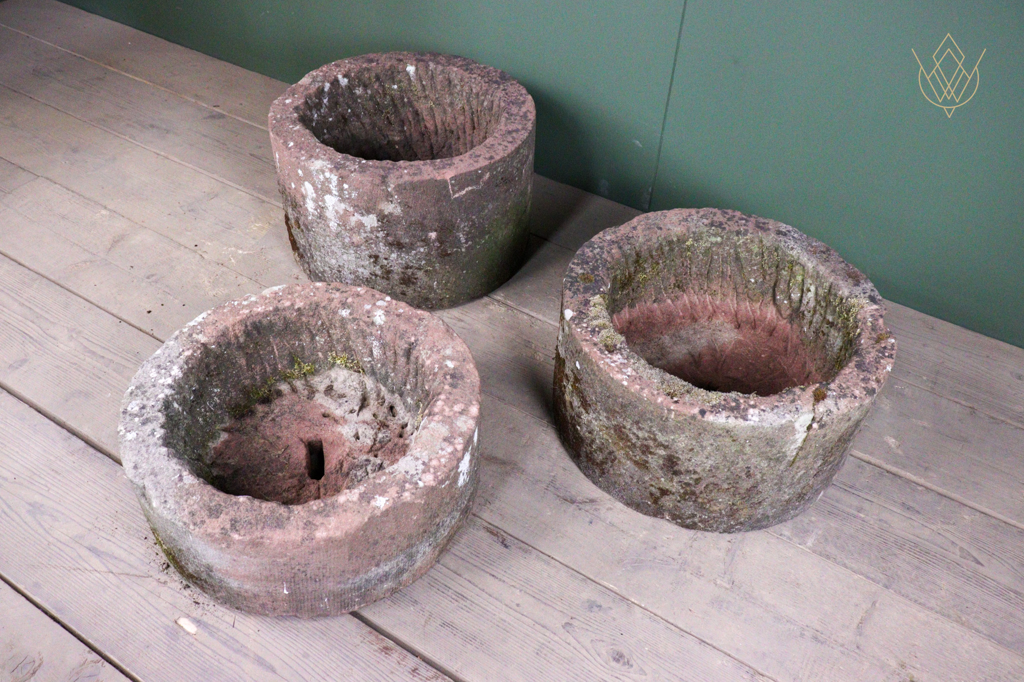 Trio of Red Sandstone Round Stone Troughs - WM12610