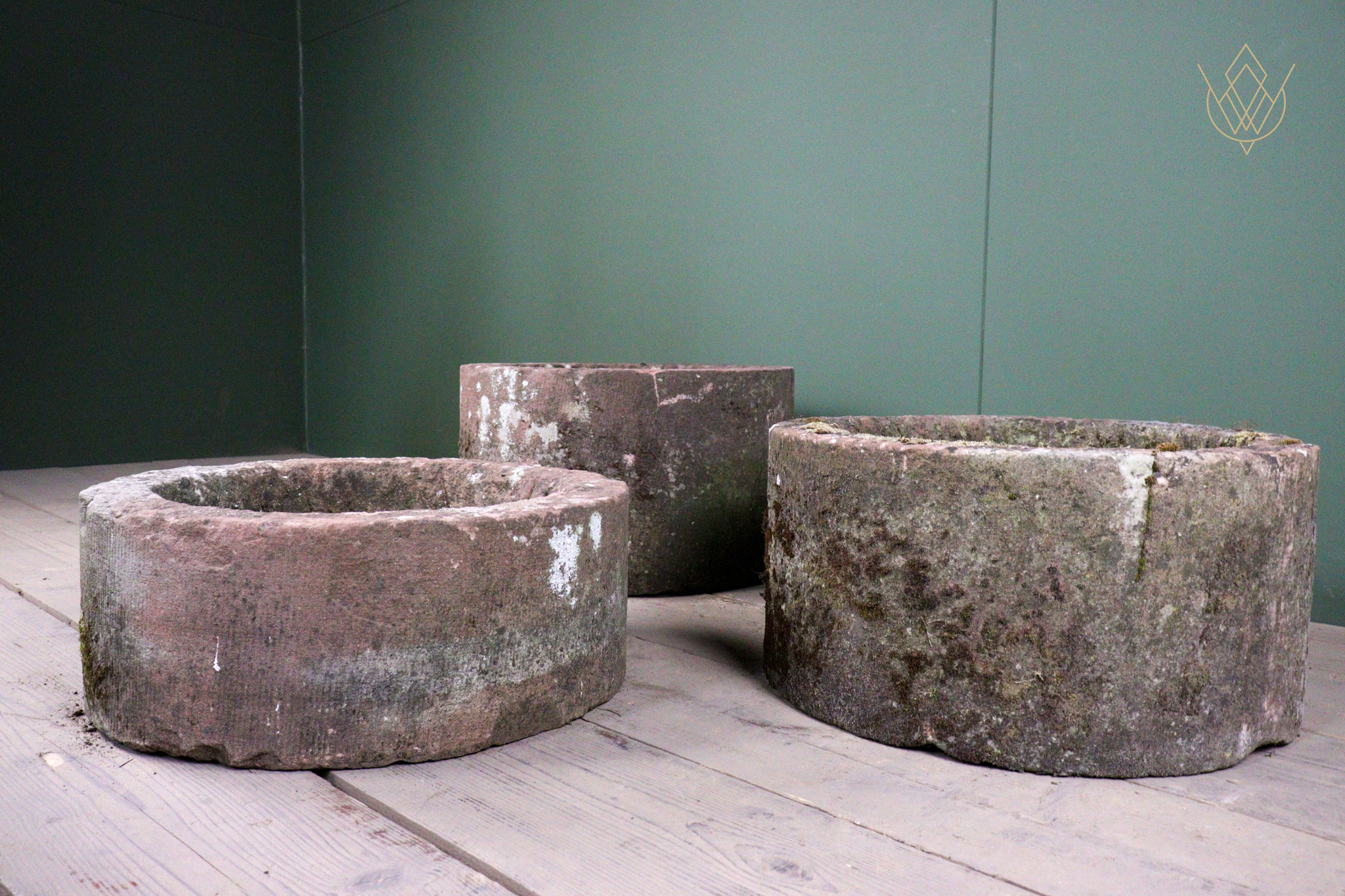 Trio of Red Sandstone Round Stone Troughs - WM12610 - Image 3