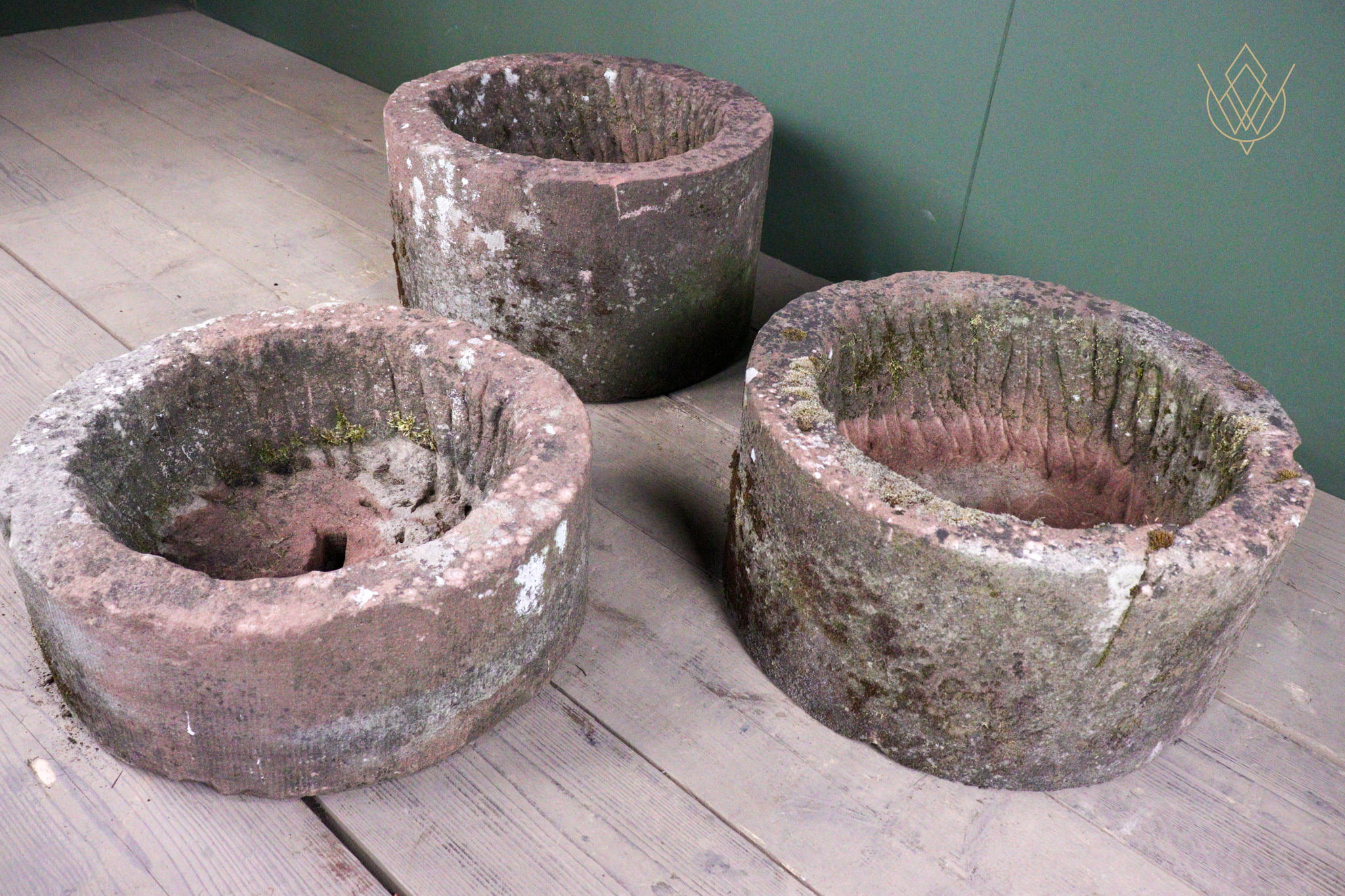 Trio of Red Sandstone Round Stone Troughs - WM12610 - Image 2