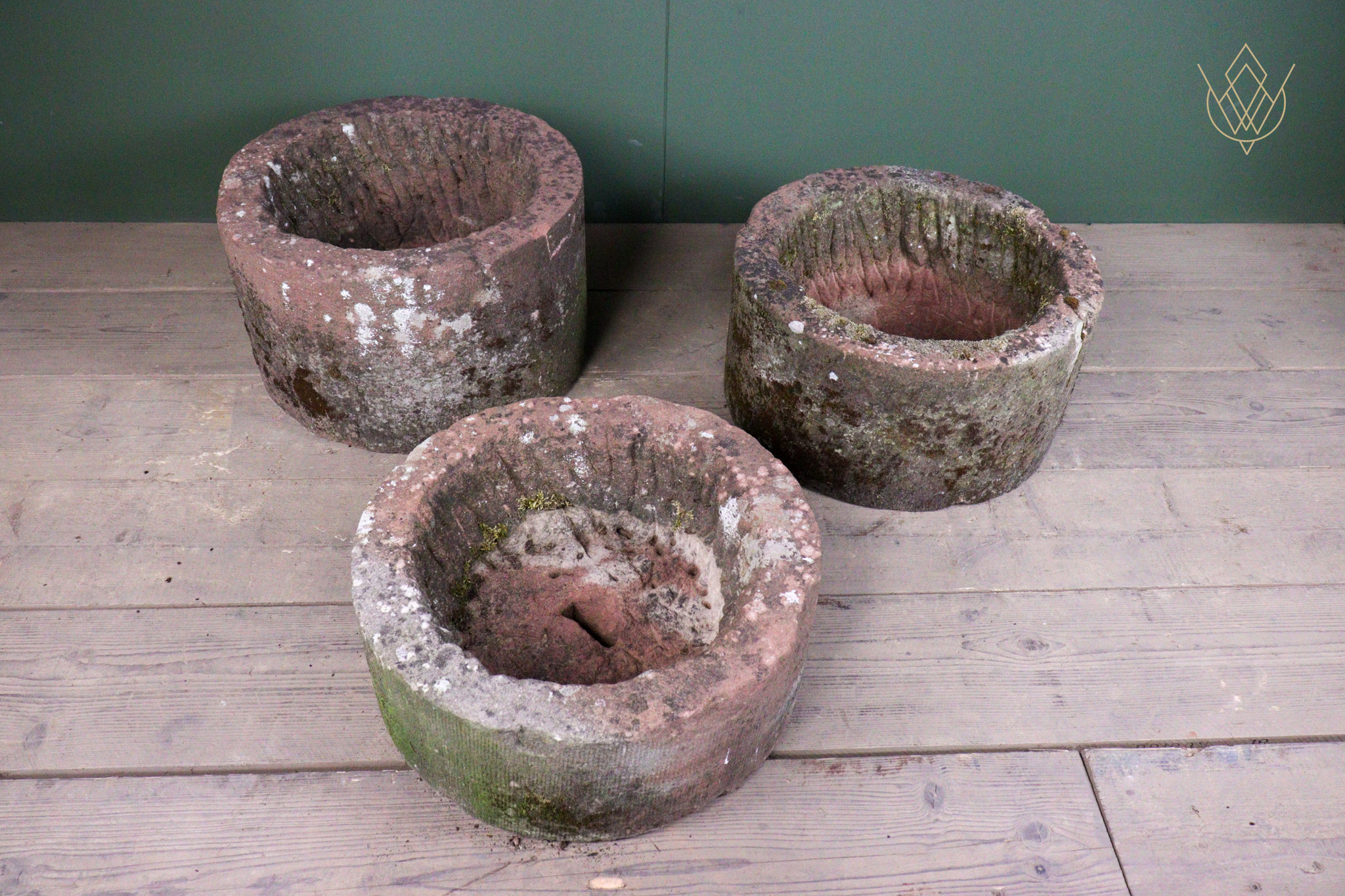 Trio of Red Sandstone Round Stone Troughs - WM12610 - Image 12