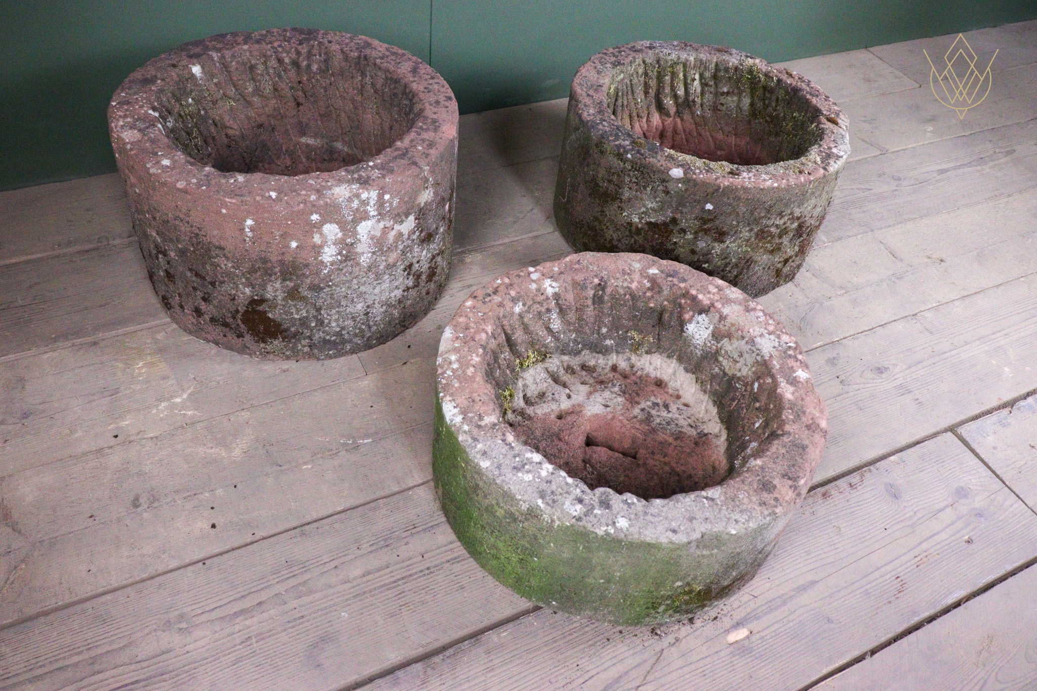 Trio of Red Sandstone Round Stone Troughs - WM12610 - Image 11