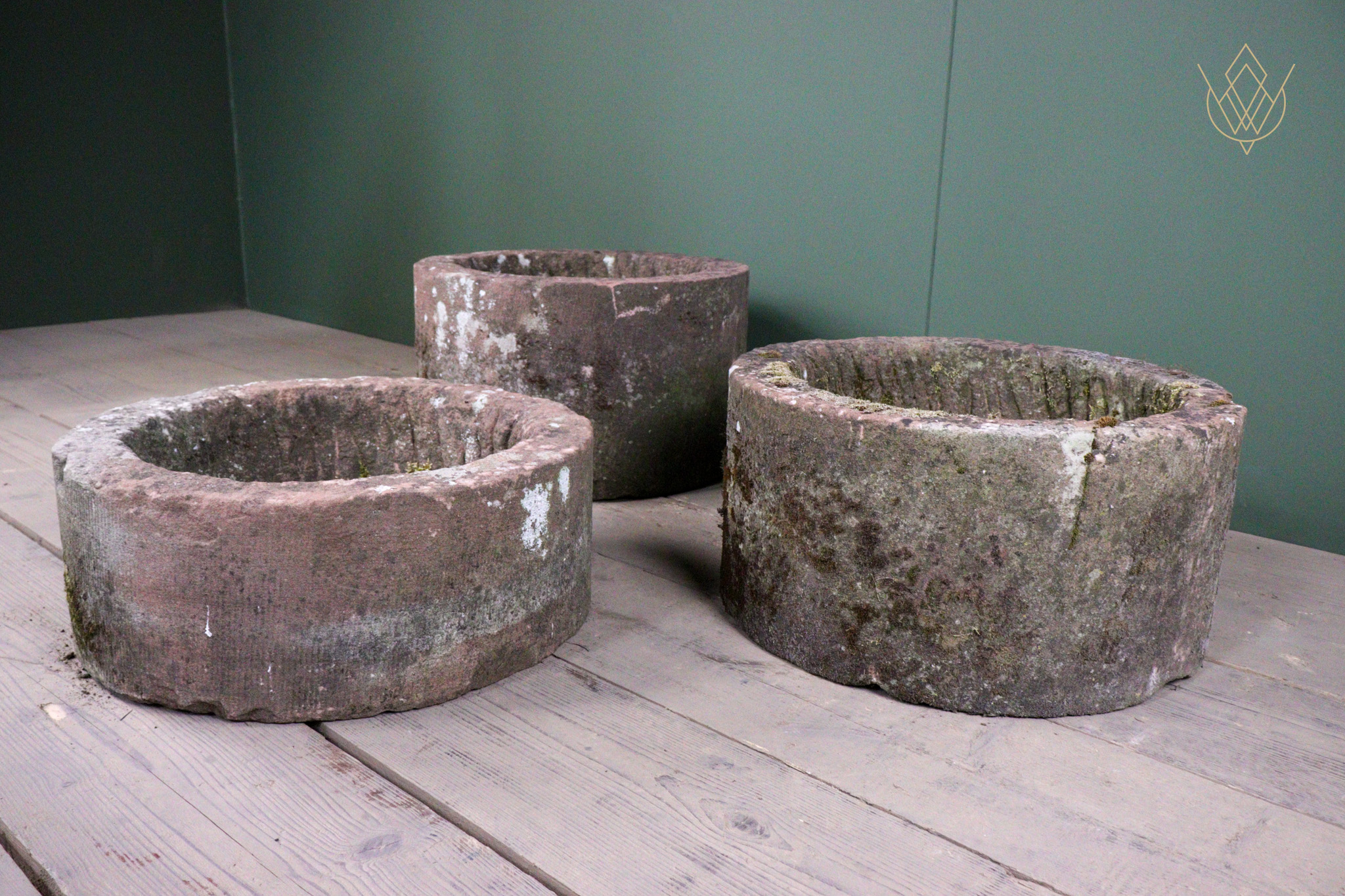 Trio of Red Sandstone Round Stone Troughs - WM12610 - Image 9