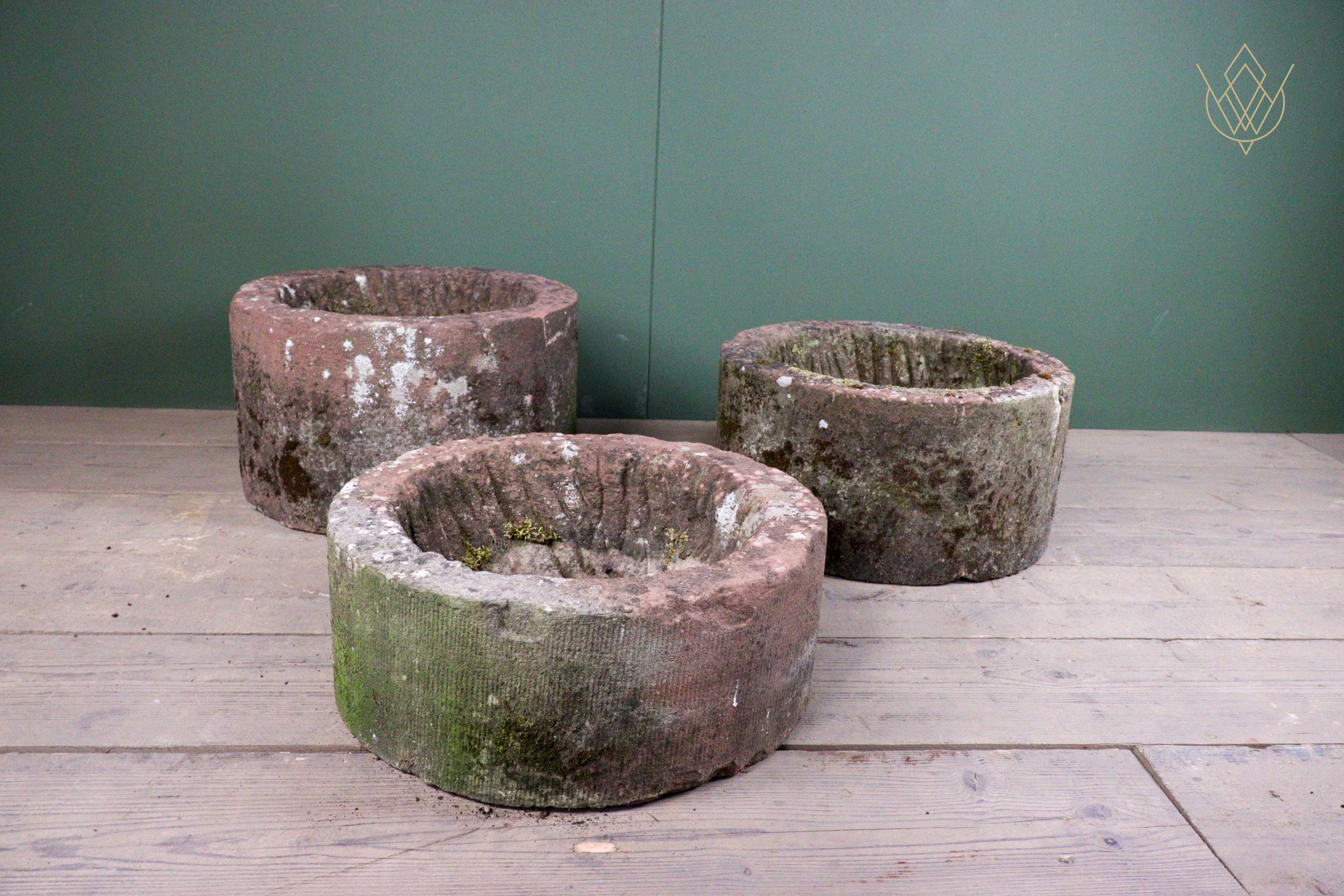 Trio of Red Sandstone Round Stone Troughs - WM12610 - Image 8
