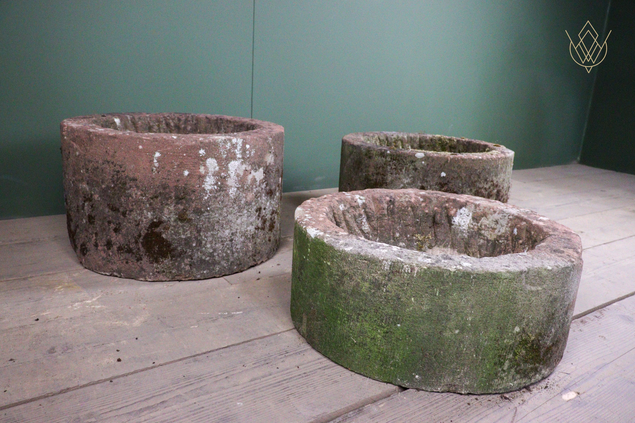 Trio of Red Sandstone Round Stone Troughs - WM12610 - Image 7