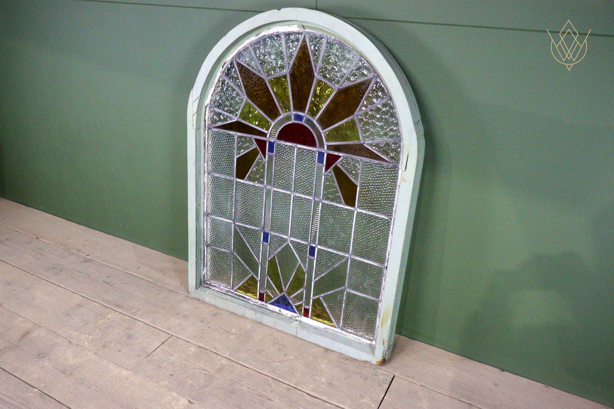 Large Art Deco Stained Glass Window & Wooden Frame - WM12637 - Image 10