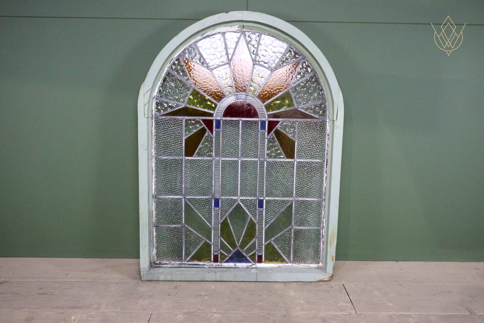 Large Art Deco Stained Glass Window & Wooden Frame - WM12637 - Image 9