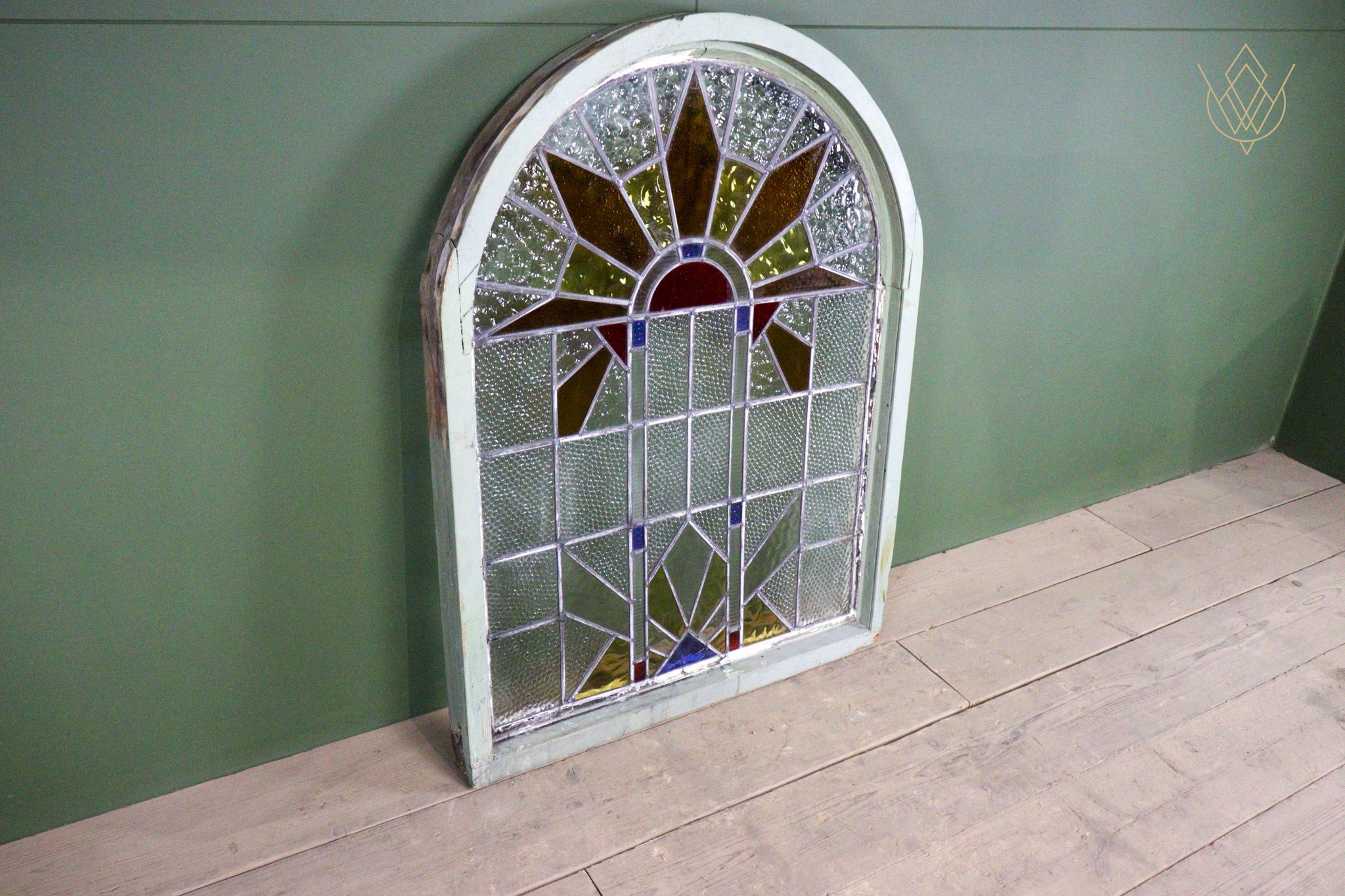 Large Art Deco Stained Glass Window & Wooden Frame - WM12637 - Image 8
