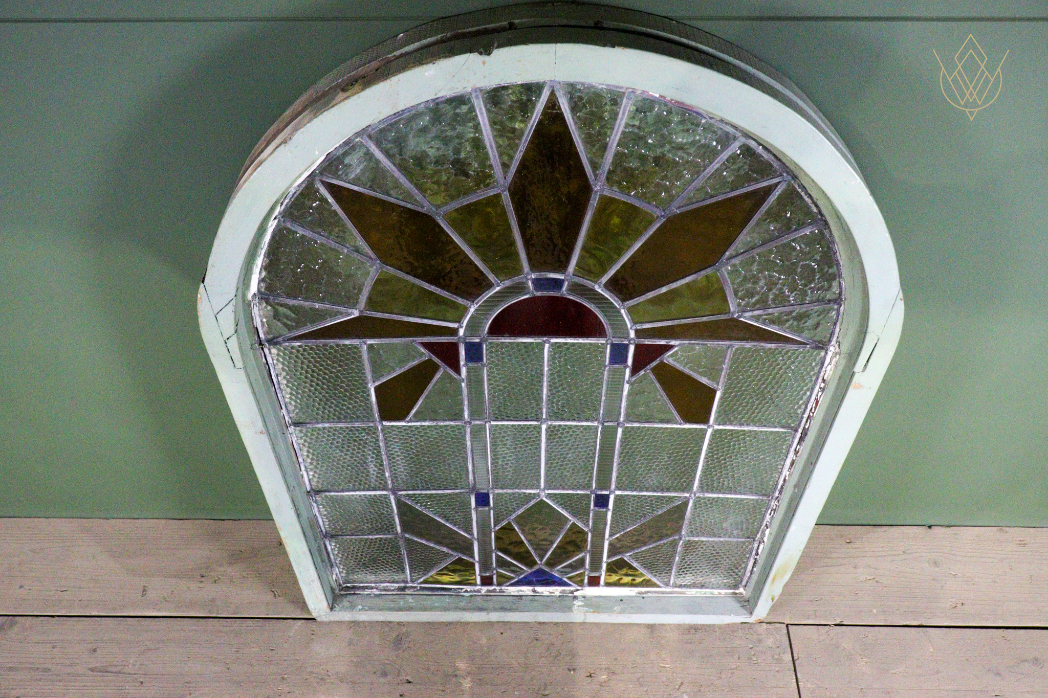 Large Art Deco Stained Glass Window & Wooden Frame - WM12637 - Image 7
