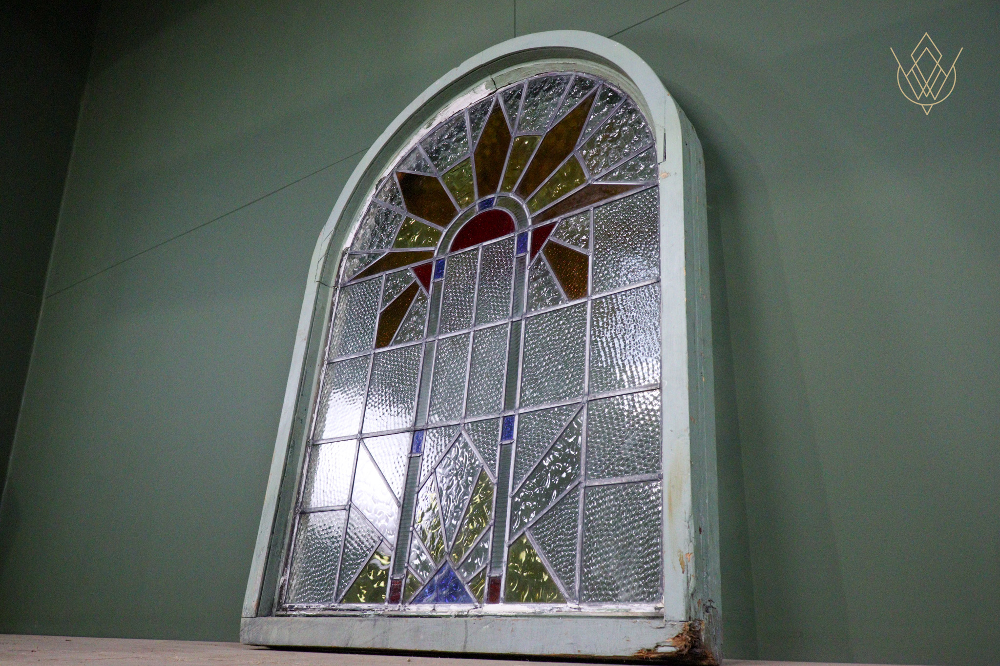 Large Art Deco Stained Glass Window & Wooden Frame - WM12637 - Image 6