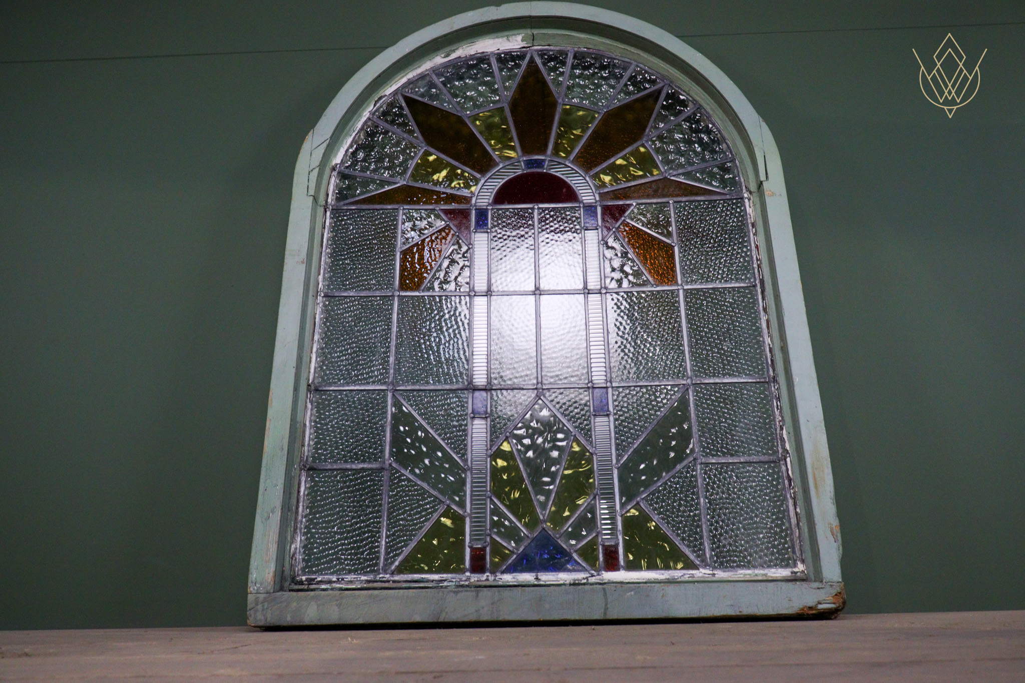 Large Art Deco Stained Glass Window & Wooden Frame - WM12637 - Image 5