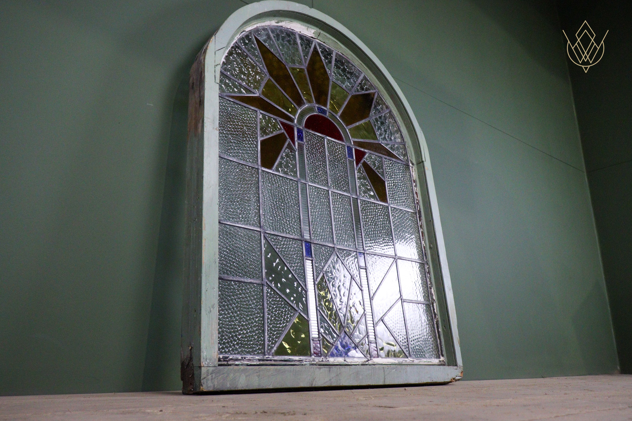 Large Art Deco Stained Glass Window & Wooden Frame - WM12637 - Image 4