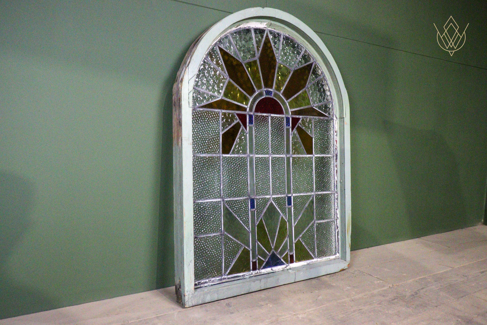 Large Art Deco Stained Glass Window & Wooden Frame - WM12637 - Image 3