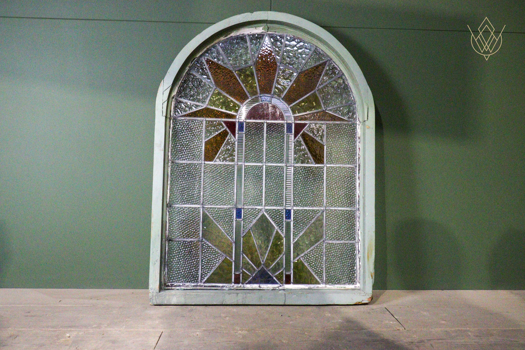 Large Art Deco Stained Glass Window & Wooden Frame - WM12637 - Image 2