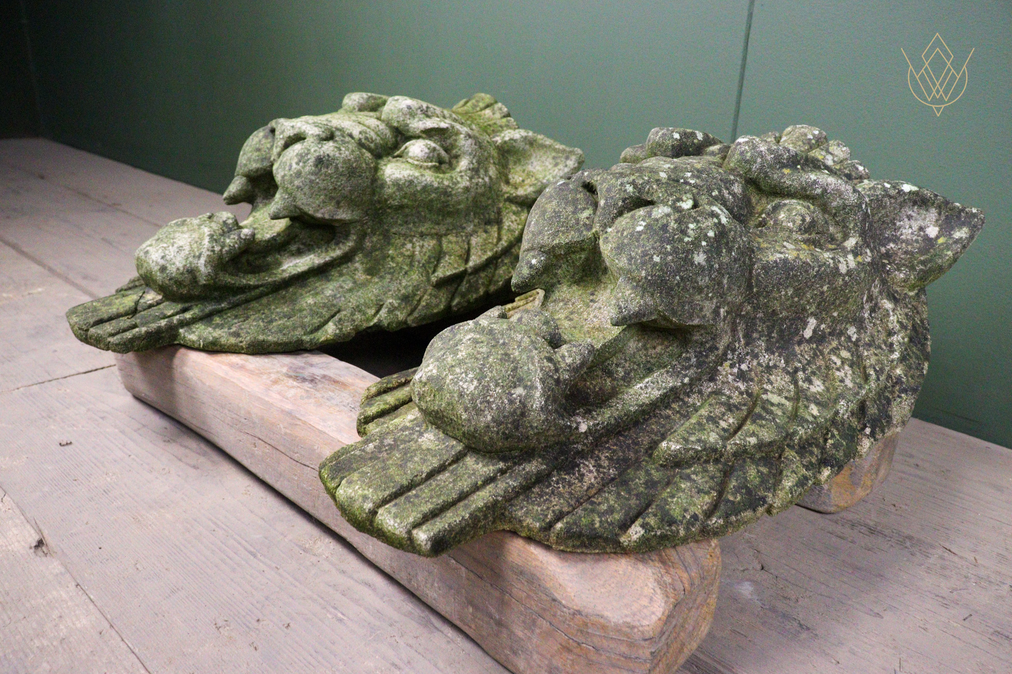 Pair of Composition Stone Lions Heads - WM12639 - Image 3