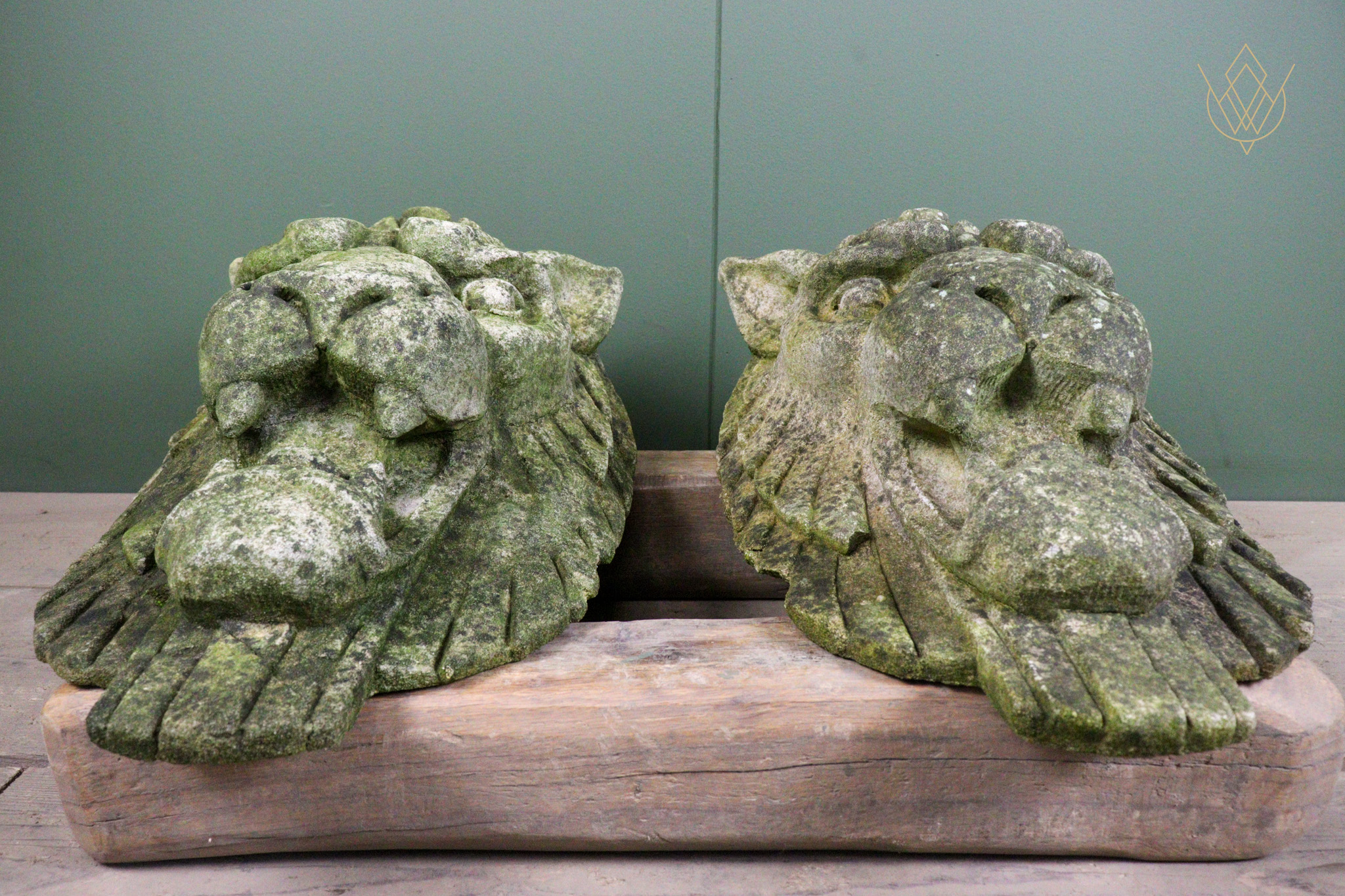 Pair of Composition Stone Lions Heads - WM12639 - Image 2