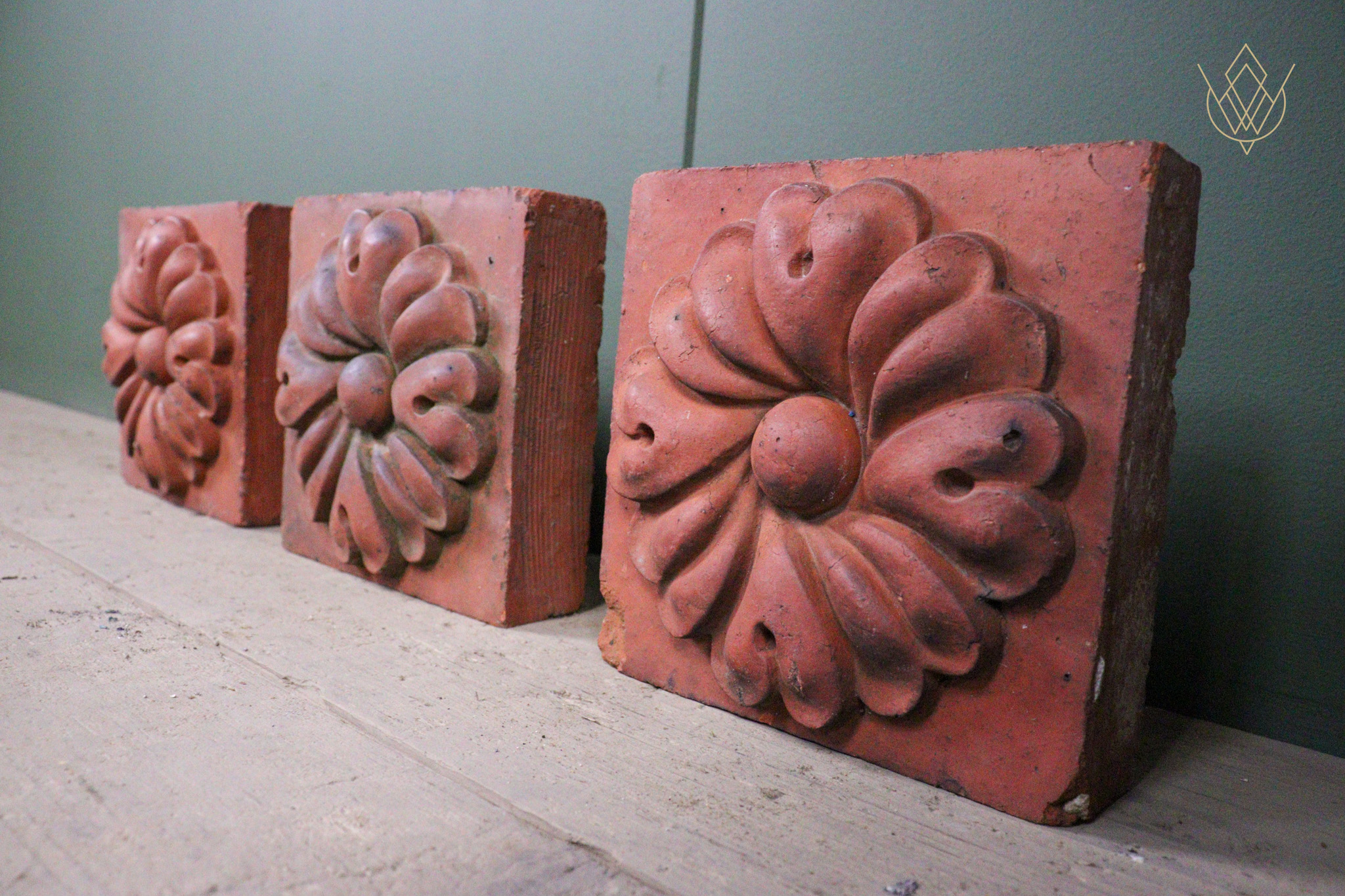 Set of 3 Decorative Victorian Red Terracotta Inserts/Plaques - WM12644