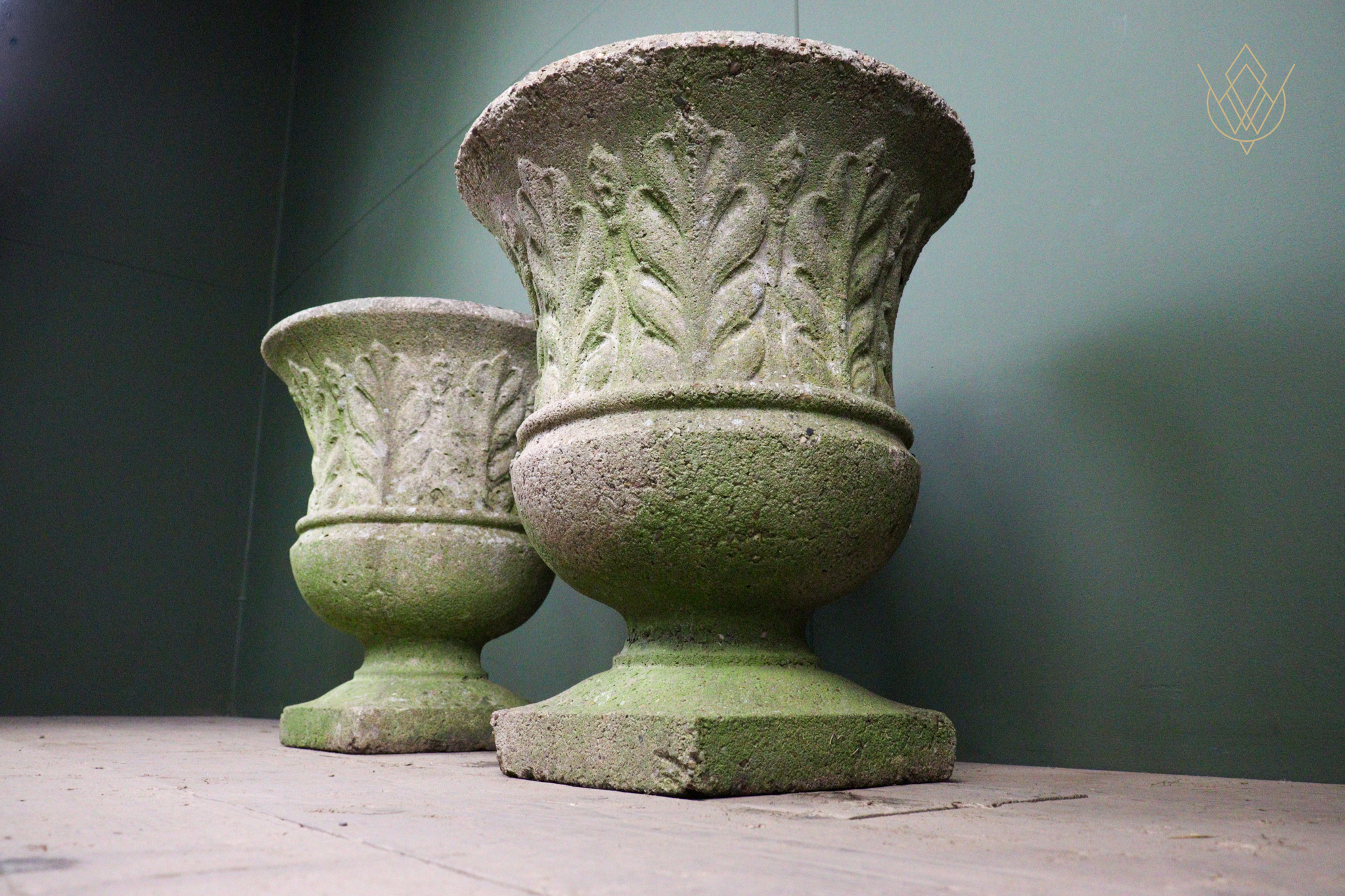 Pair of Weathered Composition Stone Urns - WM12658 - Image 2
