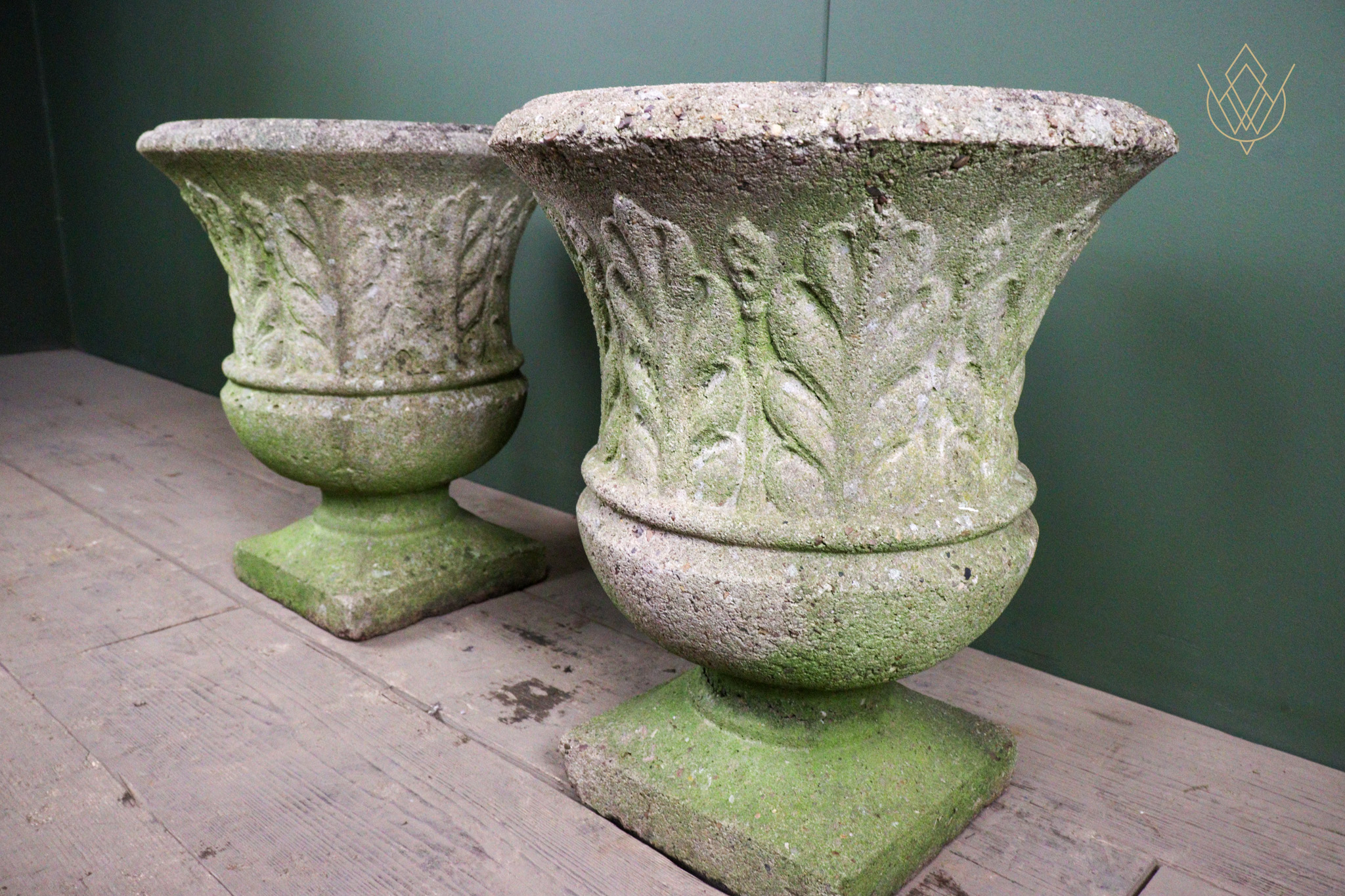 Pair of Weathered Composition Stone Urns - WM12658