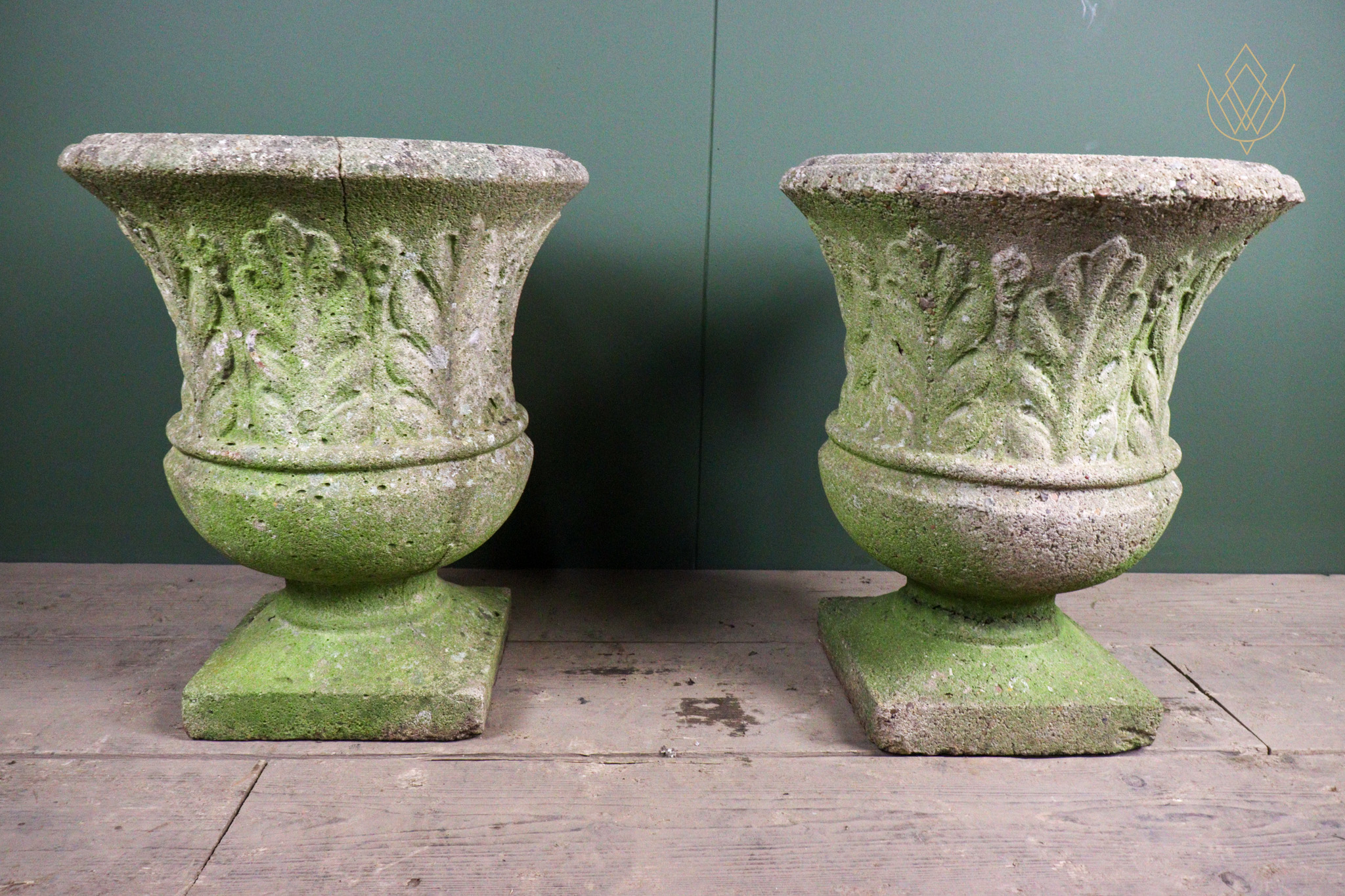 Pair of Weathered Composition Stone Urns - WM12658 - Image 5